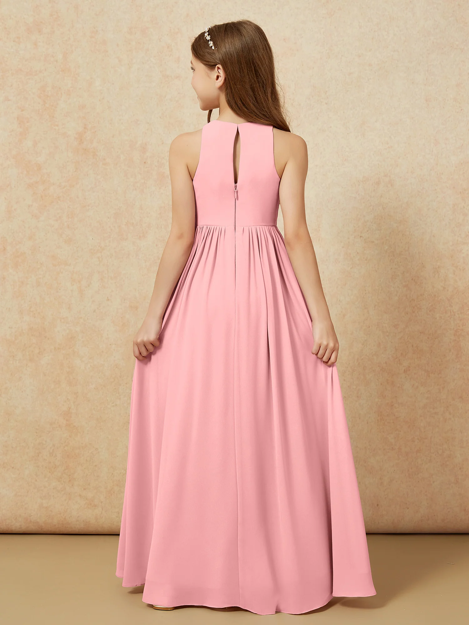 Simple sleeveless chiffon Junior Bridesmaid Dress Flamingo - Image 7