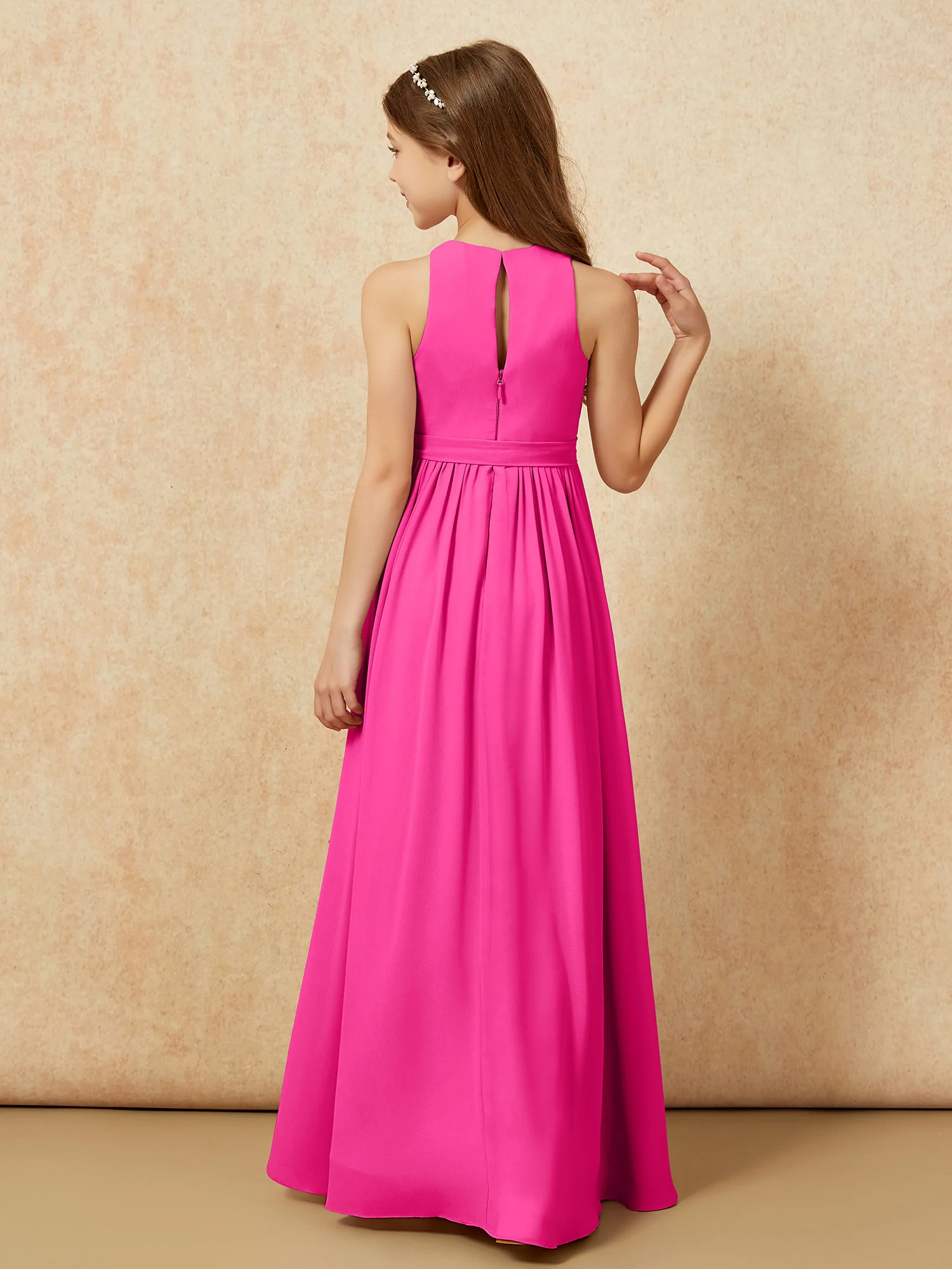 Simple sleeveless chiffon Junior Bridesmaid Dress Fuchsia - Image 2