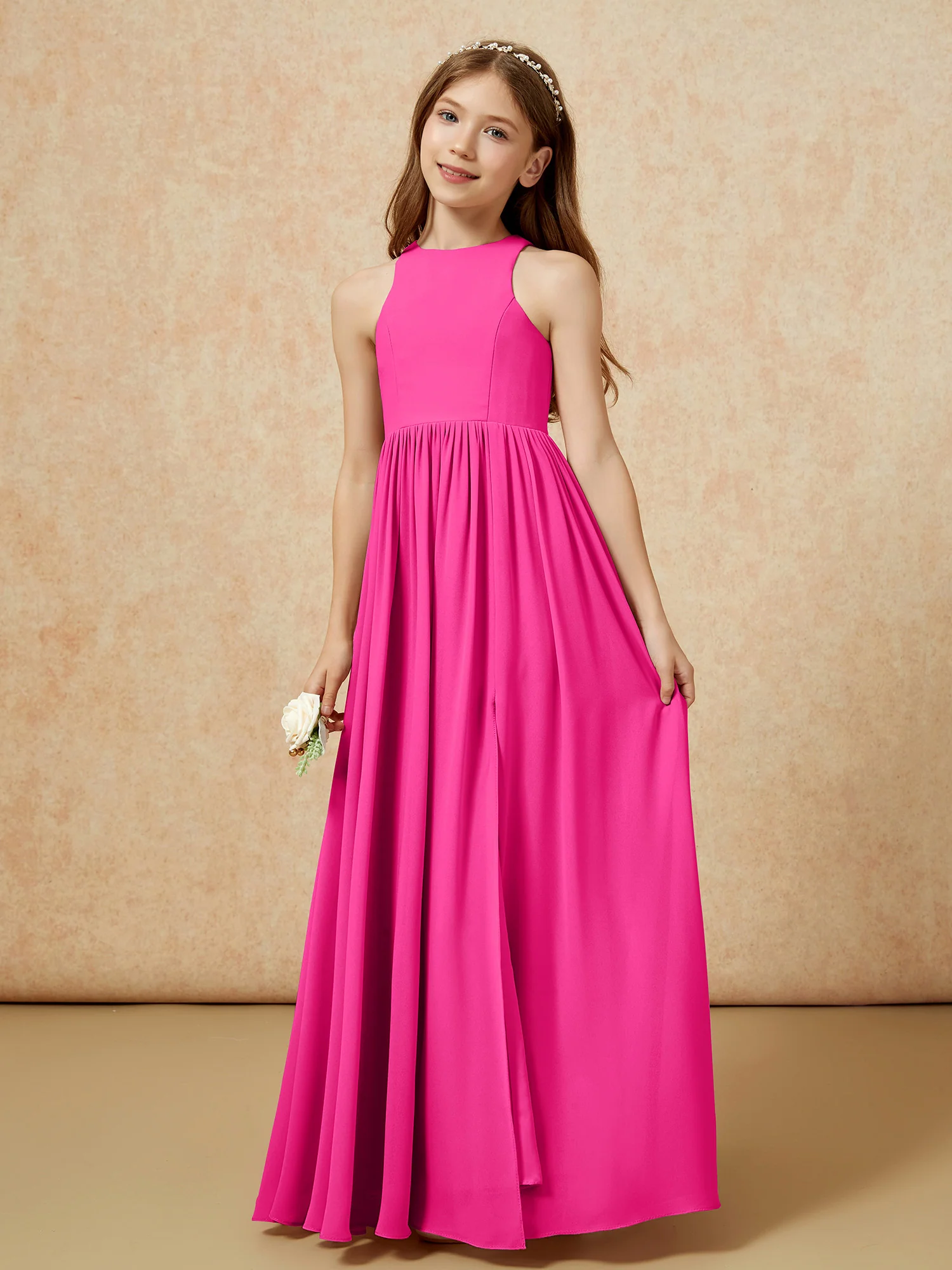 Simple sleeveless chiffon Junior Bridesmaid Dress Fuchsia - Image 6