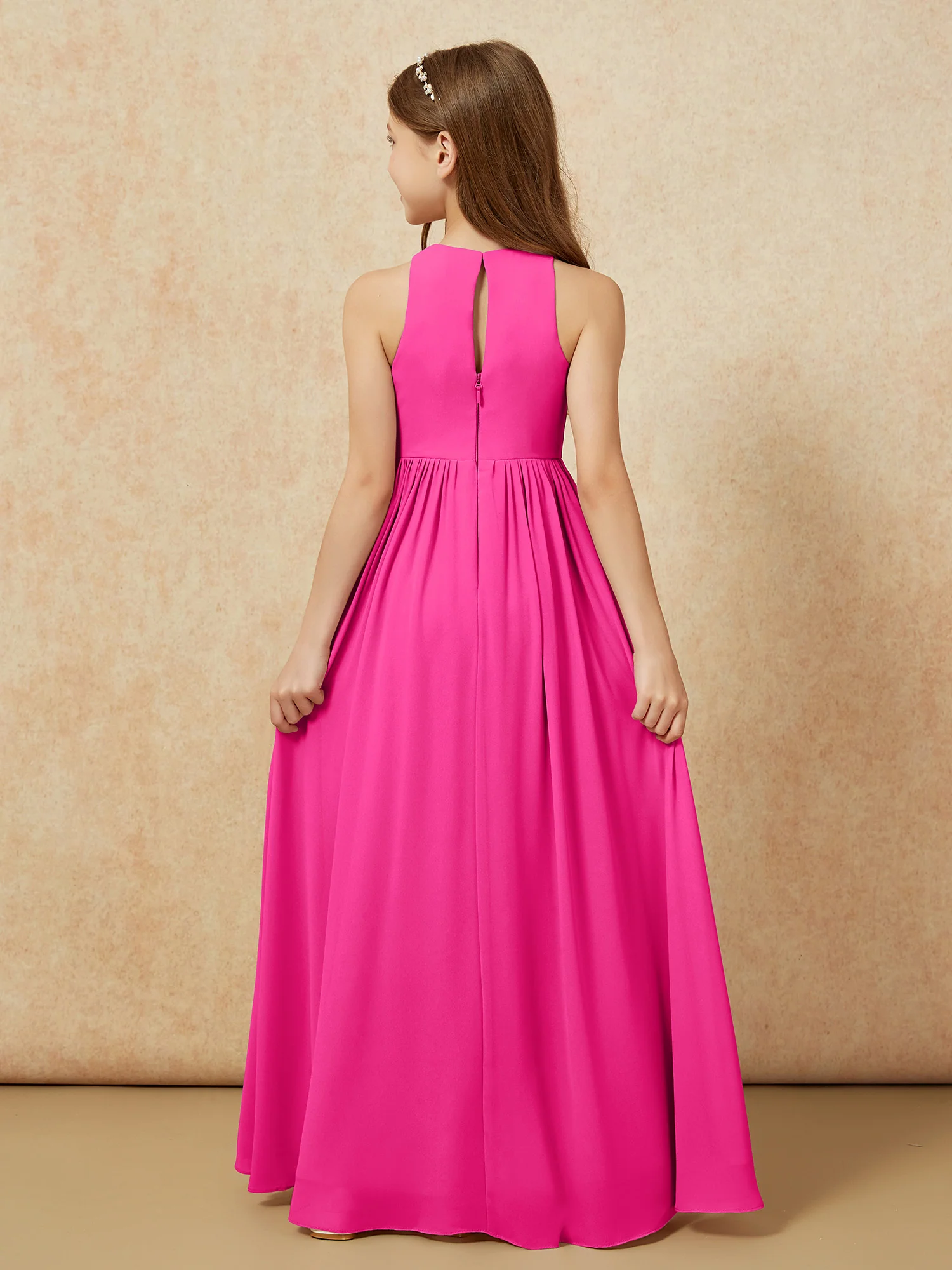 Simple sleeveless chiffon Junior Bridesmaid Dress Fuchsia - Image 7