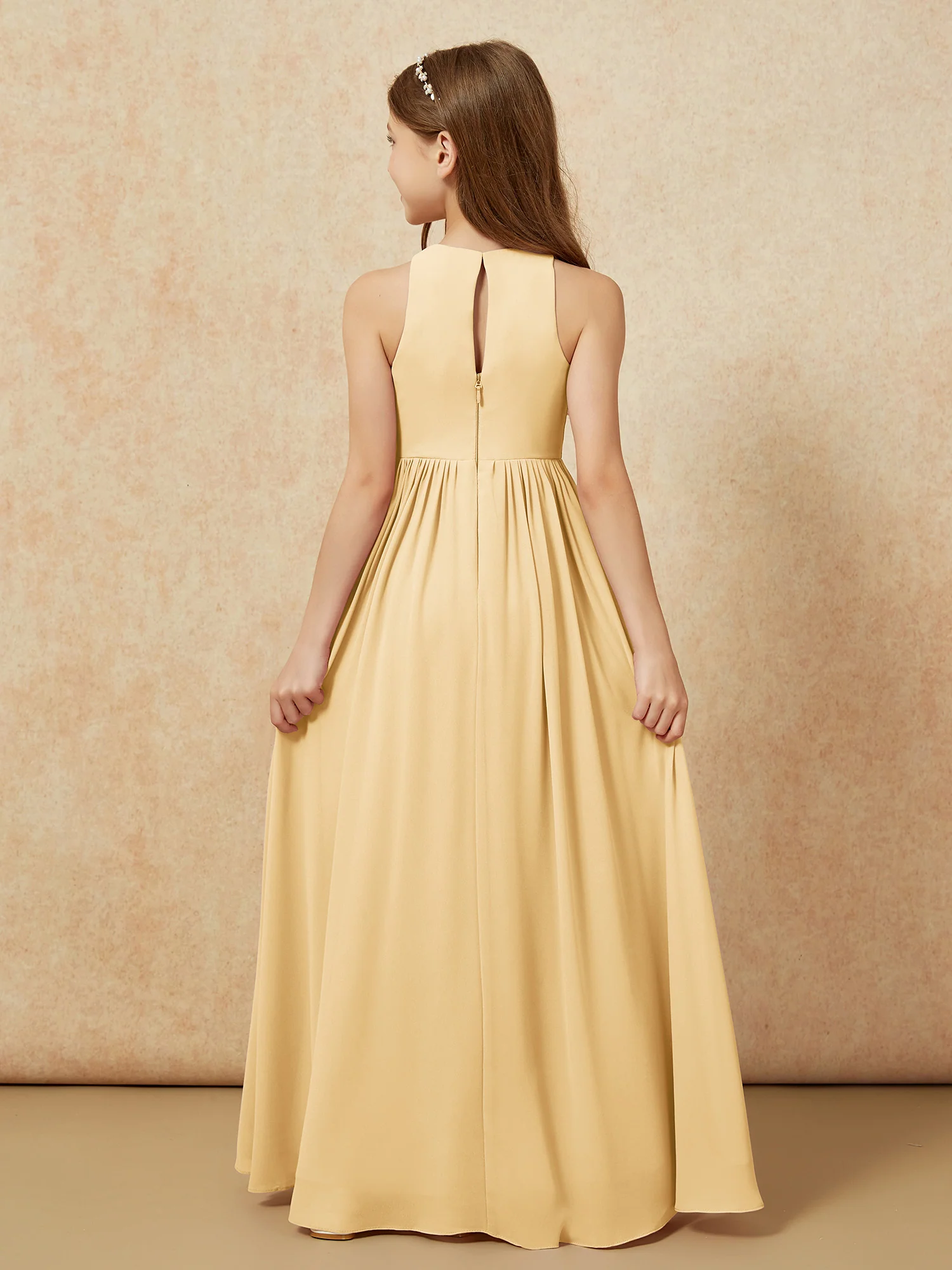 Simple sleeveless chiffon Junior Bridesmaid Dress Gold - Image 7