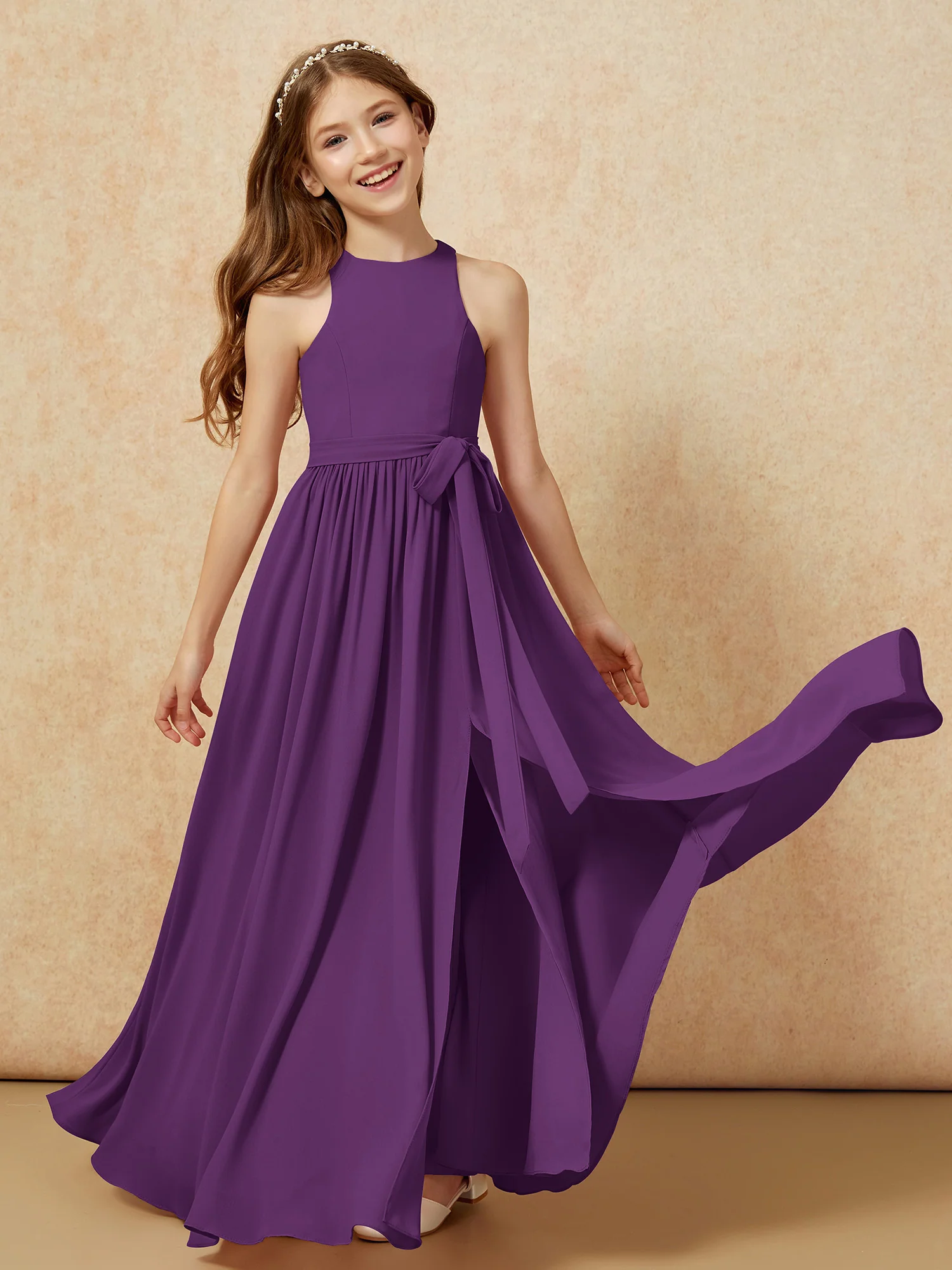 Simple sleeveless chiffon Junior Bridesmaid Dress Grape - Image 10