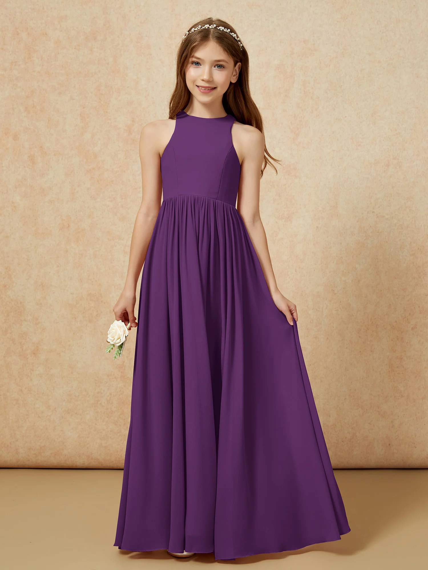 Simple sleeveless chiffon Junior Bridesmaid Dress Grape - Image 4