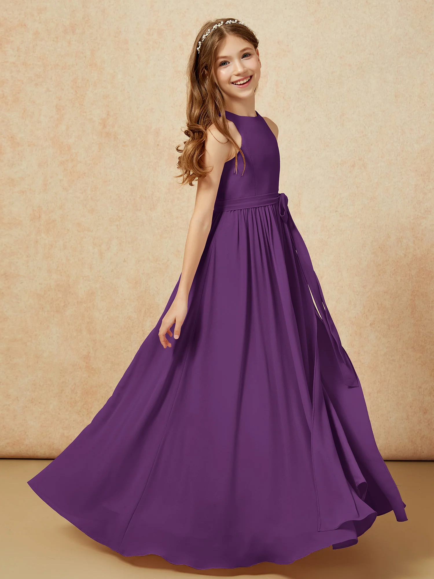 Simple sleeveless chiffon Junior Bridesmaid Dress Grape - Image 5