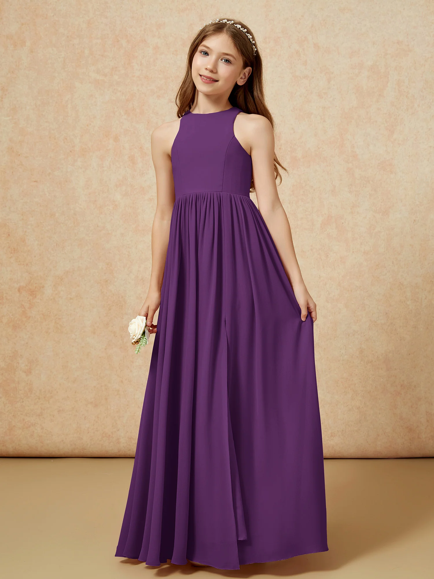 Simple sleeveless chiffon Junior Bridesmaid Dress Grape - Image 6