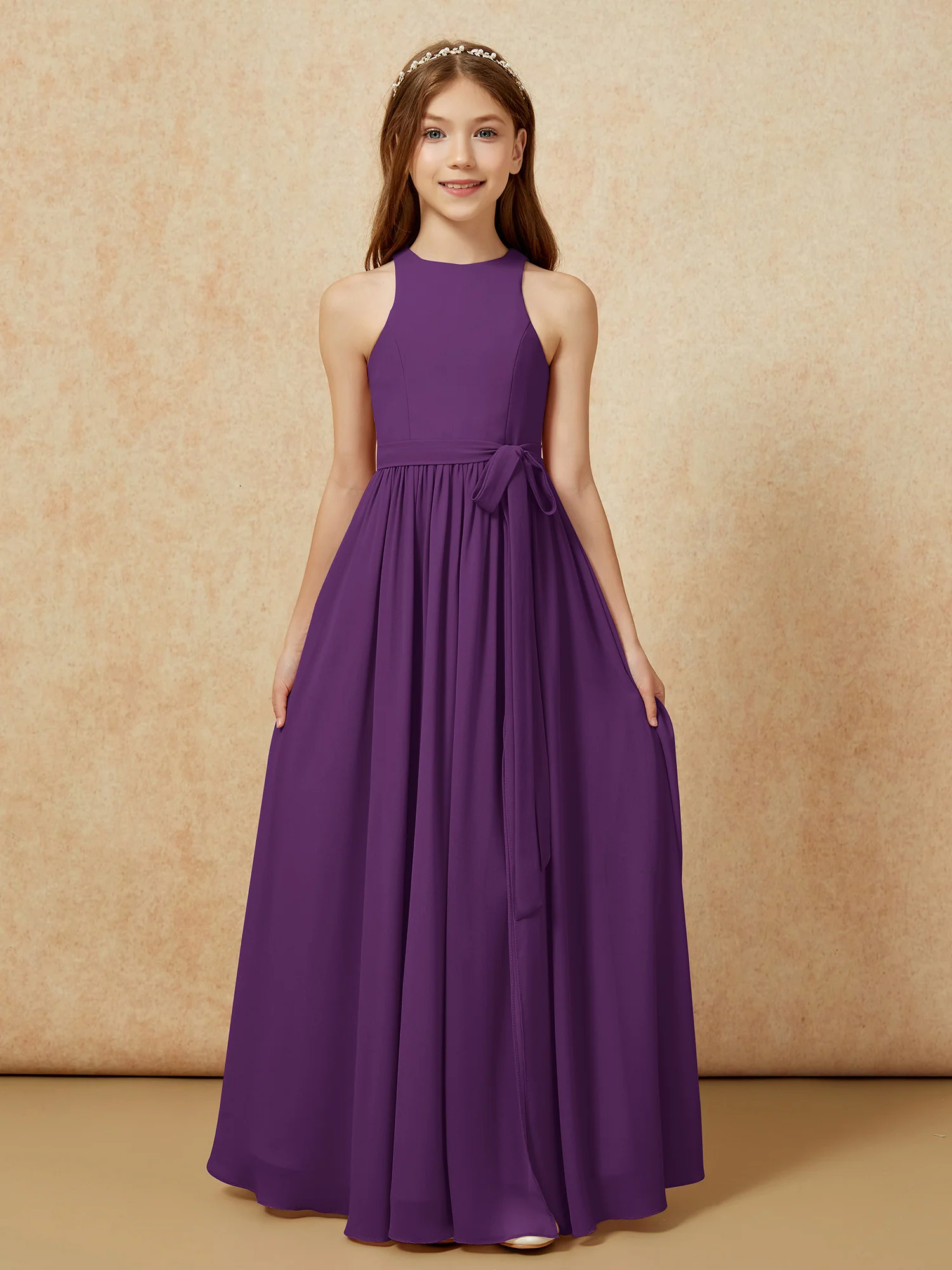 Simple sleeveless chiffon Junior Bridesmaid Dress Grape - Image 8
