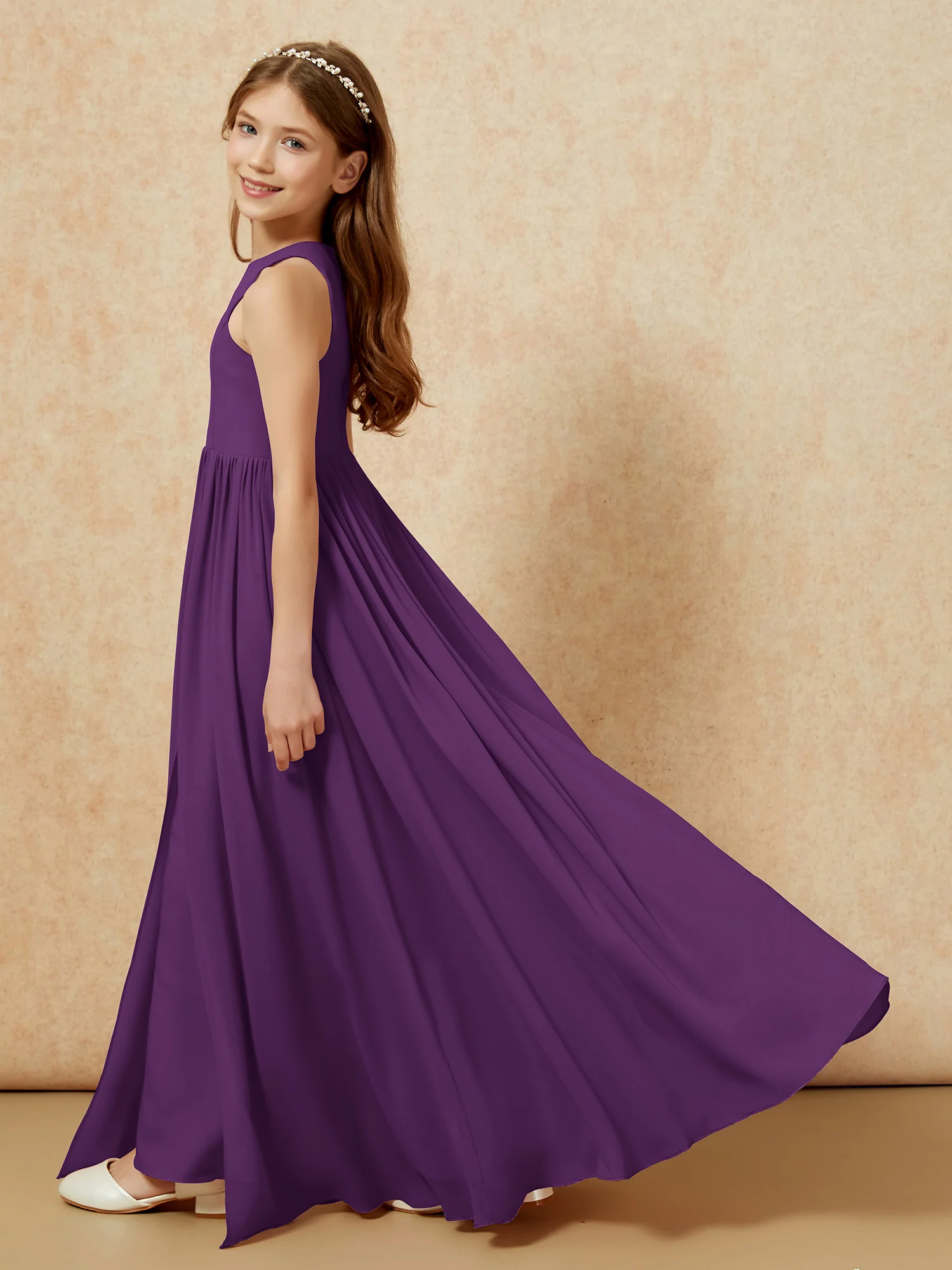 Simple sleeveless chiffon Junior Bridesmaid Dress Grape - Image 9