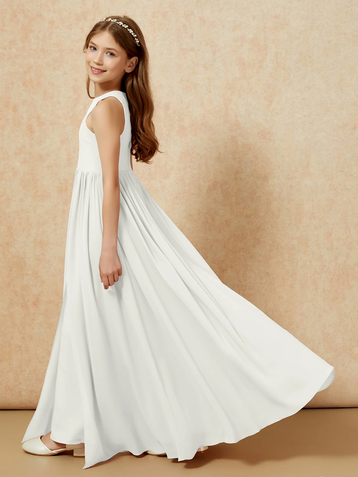 Simple sleeveless chiffon Junior Bridesmaid Dress Ivory - Image 9