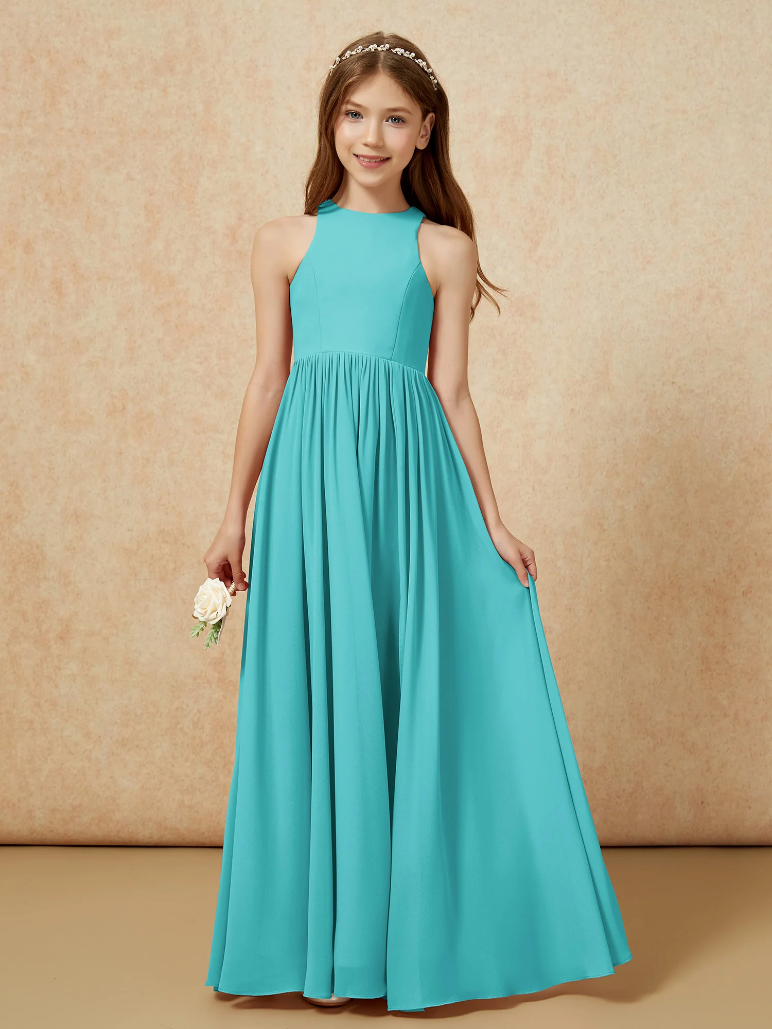 Simple sleeveless chiffon Junior Bridesmaid Dress Jade - Image 4