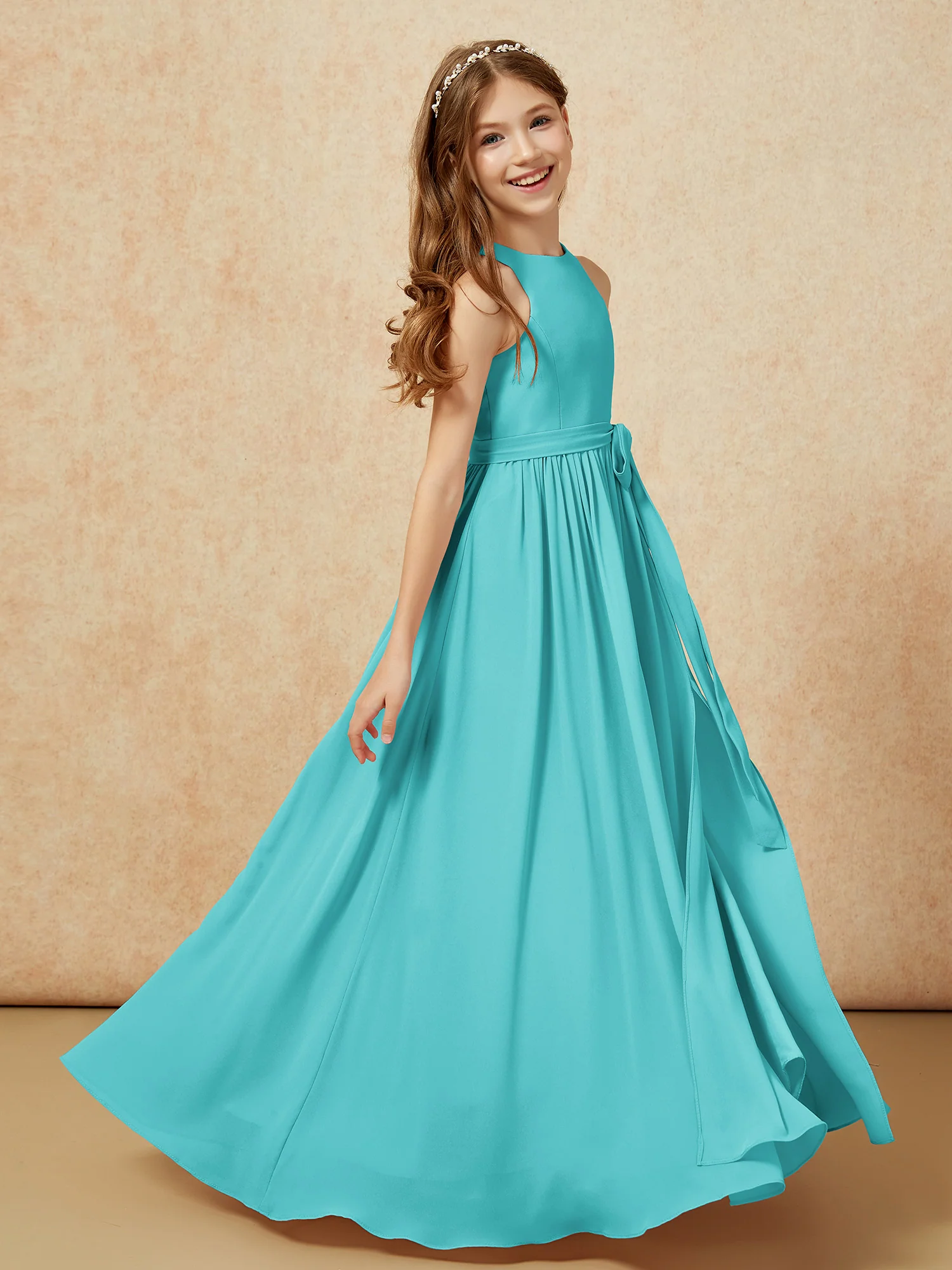 Simple sleeveless chiffon Junior Bridesmaid Dress Jade - Image 5