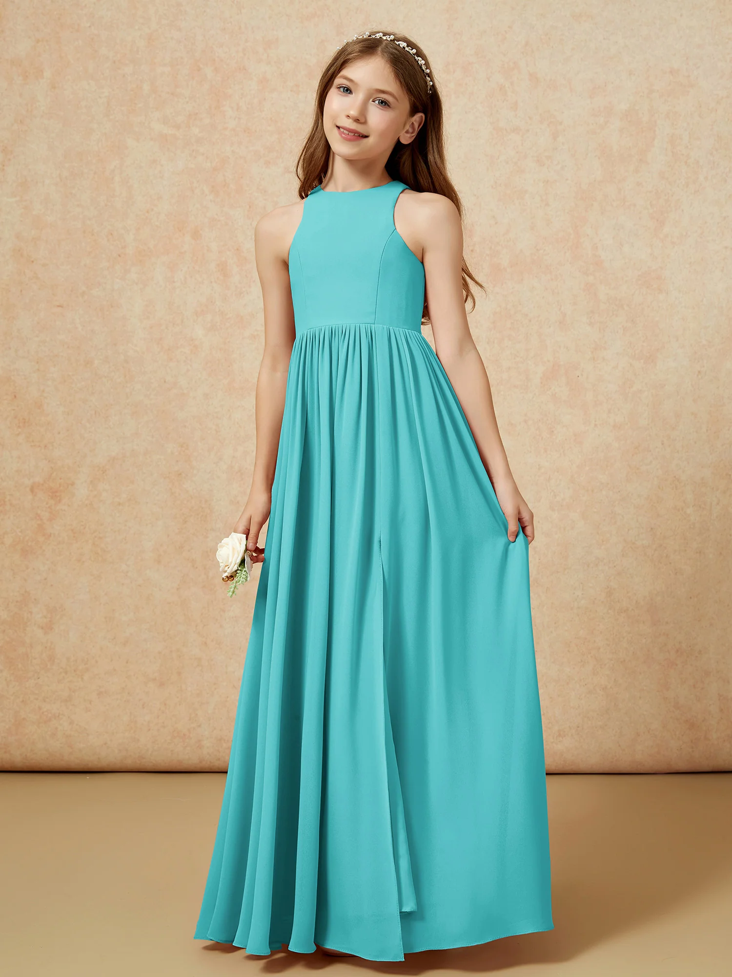 Simple sleeveless chiffon Junior Bridesmaid Dress Jade - Image 6