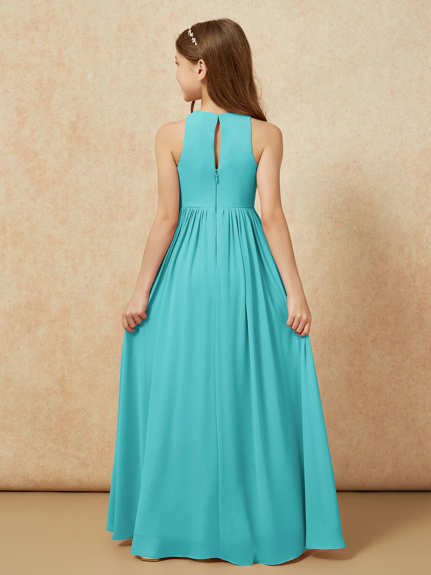 Simple sleeveless chiffon Junior Bridesmaid Dress Jade - Image 7
