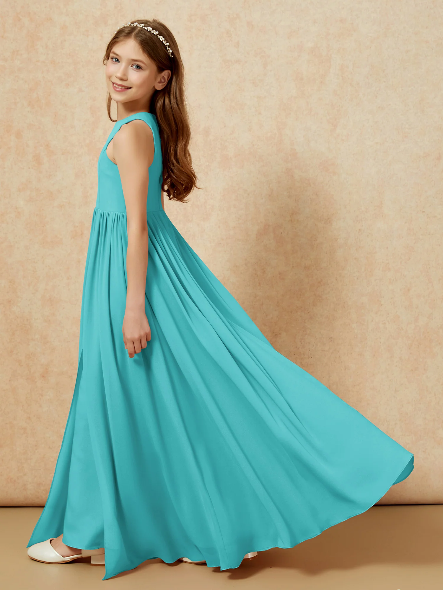 Simple sleeveless chiffon Junior Bridesmaid Dress Jade - Image 9