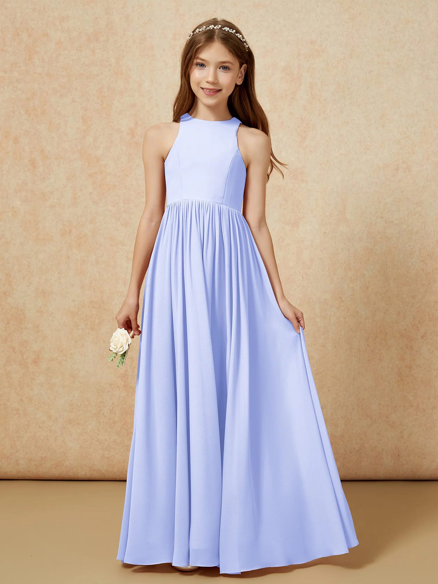 Simple sleeveless chiffon Junior Bridesmaid Dress Lavender - Image 4