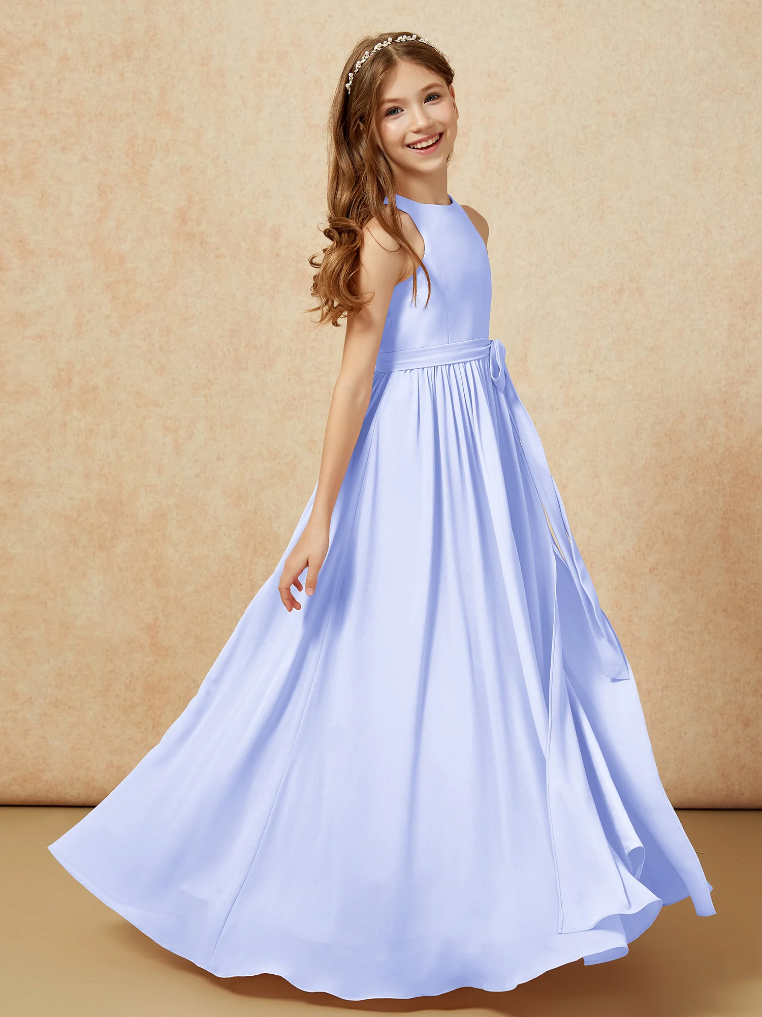 Simple sleeveless chiffon Junior Bridesmaid Dress Lavender - Image 5