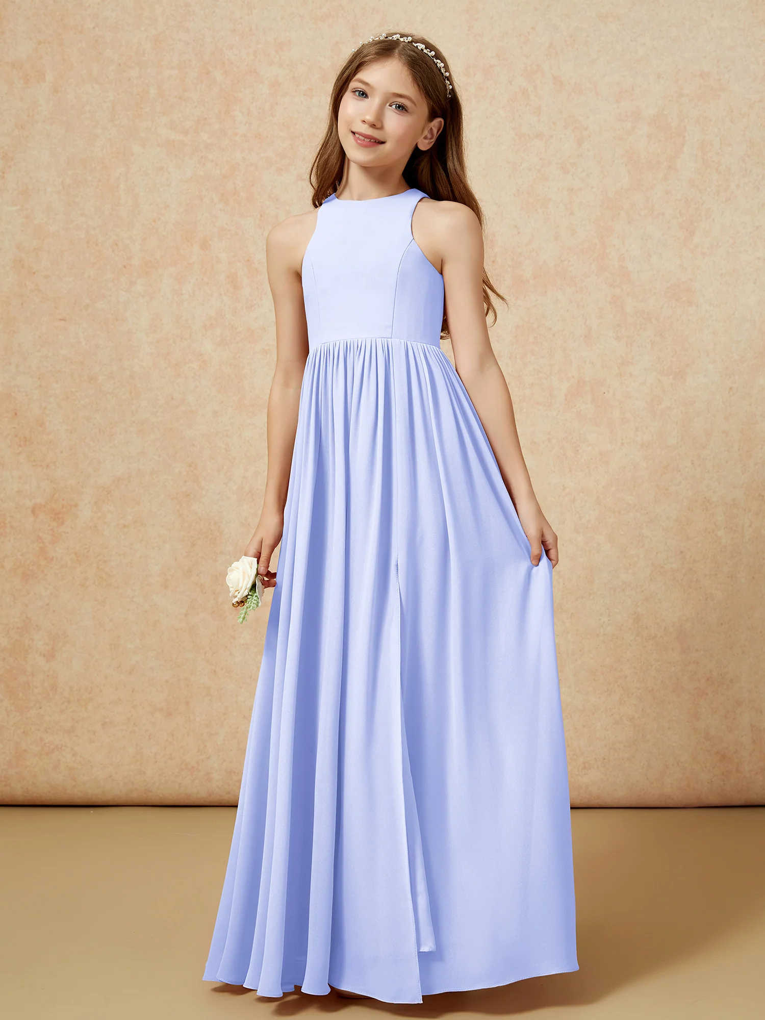 Simple sleeveless chiffon Junior Bridesmaid Dress Lavender - Image 6