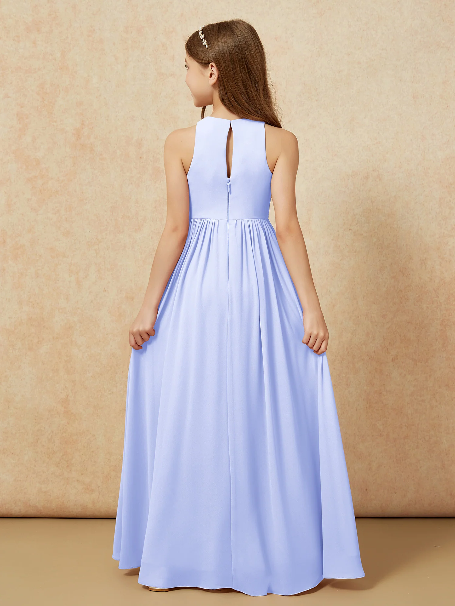 Simple sleeveless chiffon Junior Bridesmaid Dress Lavender - Image 7