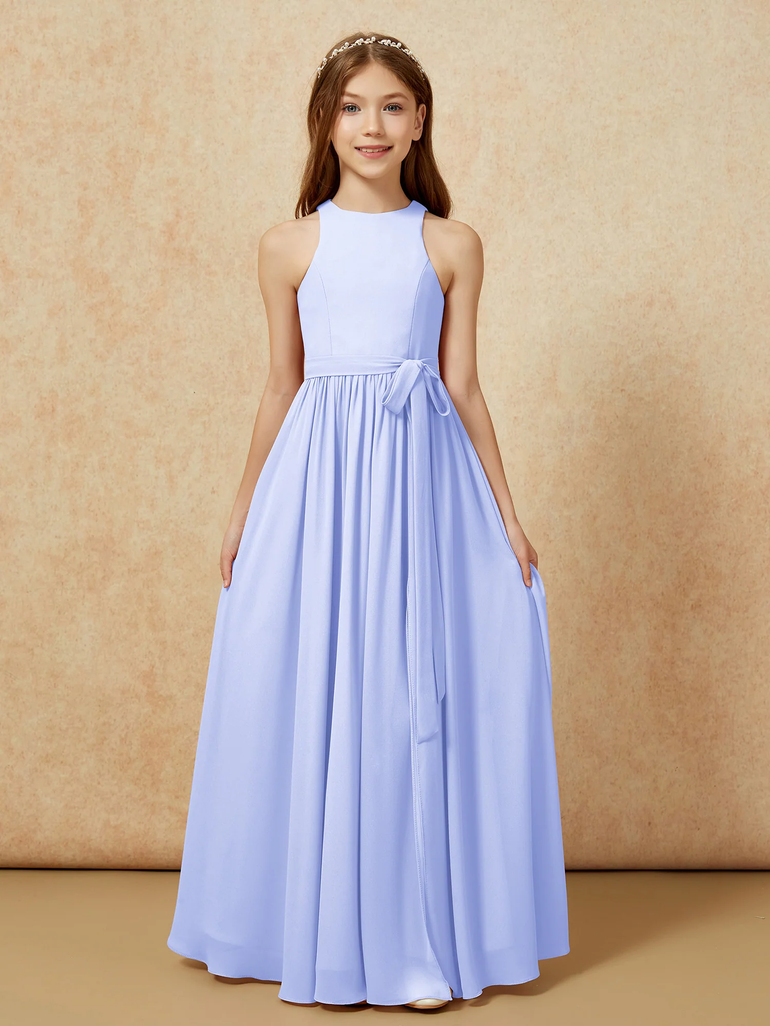 Simple sleeveless chiffon Junior Bridesmaid Dress Lavender - Image 8
