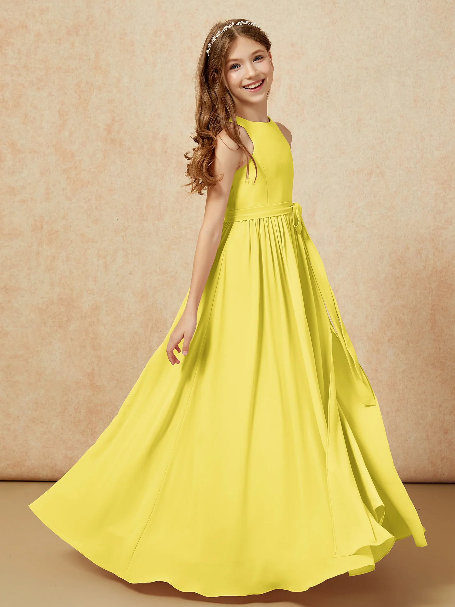Simple sleeveless chiffon Junior Bridesmaid Dress Lemon - Image 5