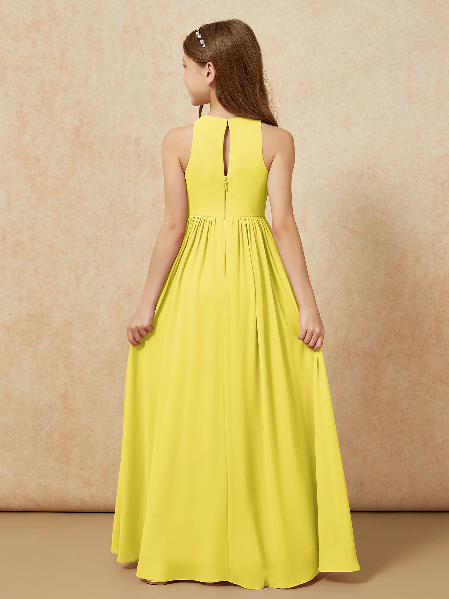 Simple sleeveless chiffon Junior Bridesmaid Dress Lemon - Image 7