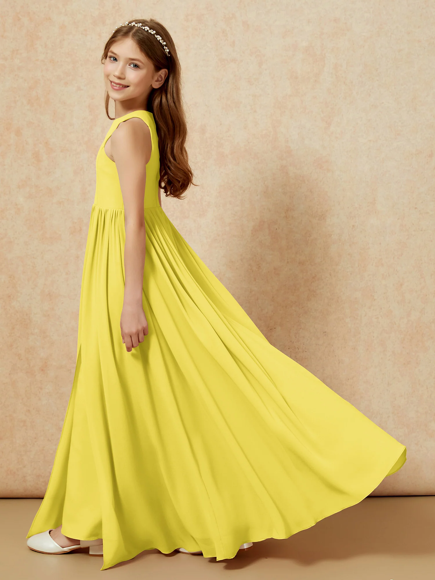 Simple sleeveless chiffon Junior Bridesmaid Dress Lemon - Image 9