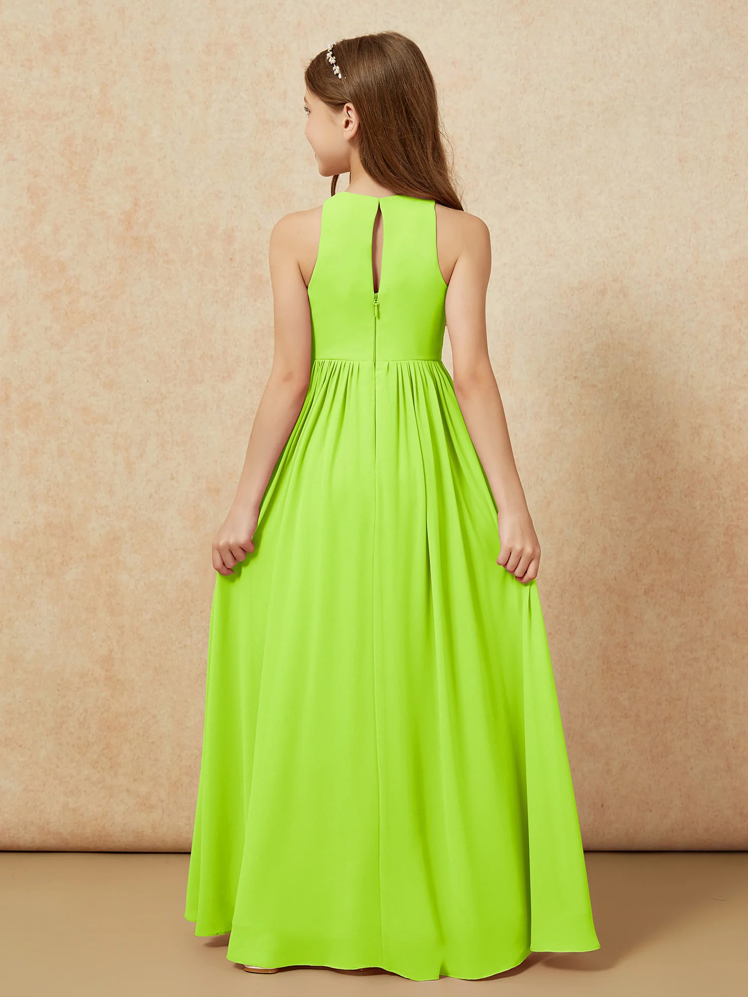 Simple sleeveless chiffon Junior Bridesmaid Dress Lime Green - Image 7