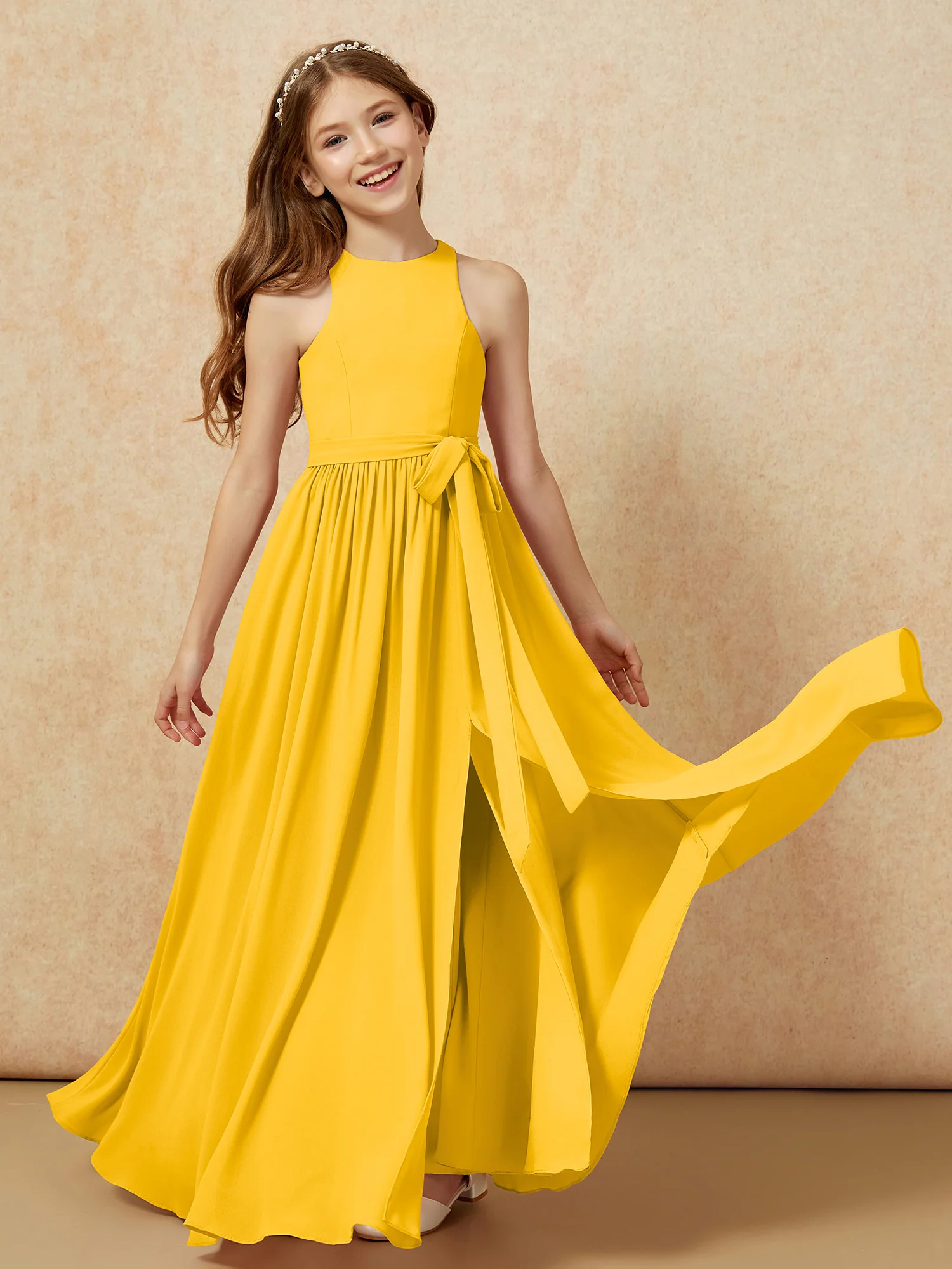 Simple sleeveless chiffon Junior Bridesmaid Dress Marigold - Image 10