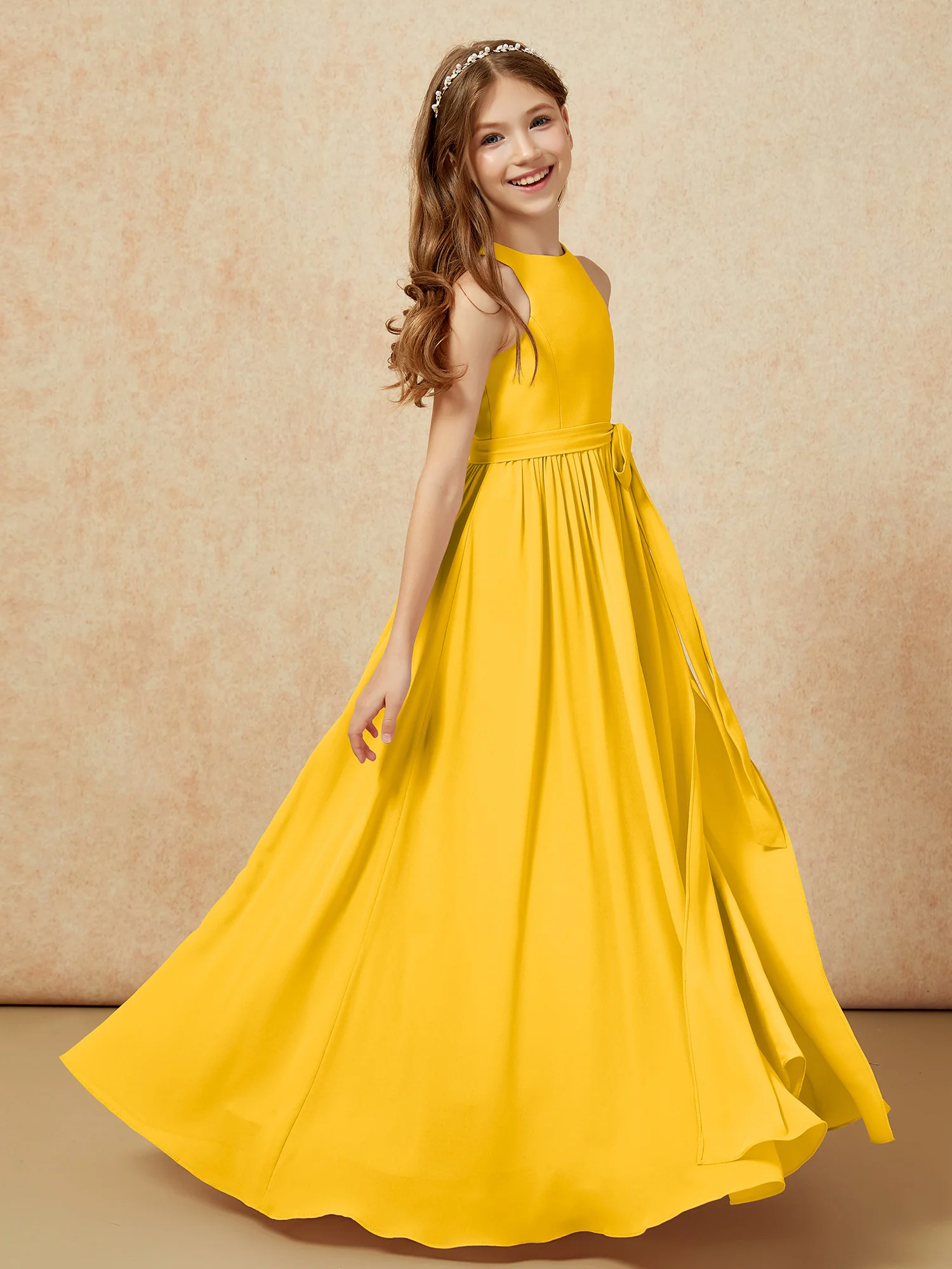 Simple sleeveless chiffon Junior Bridesmaid Dress Marigold - Image 5