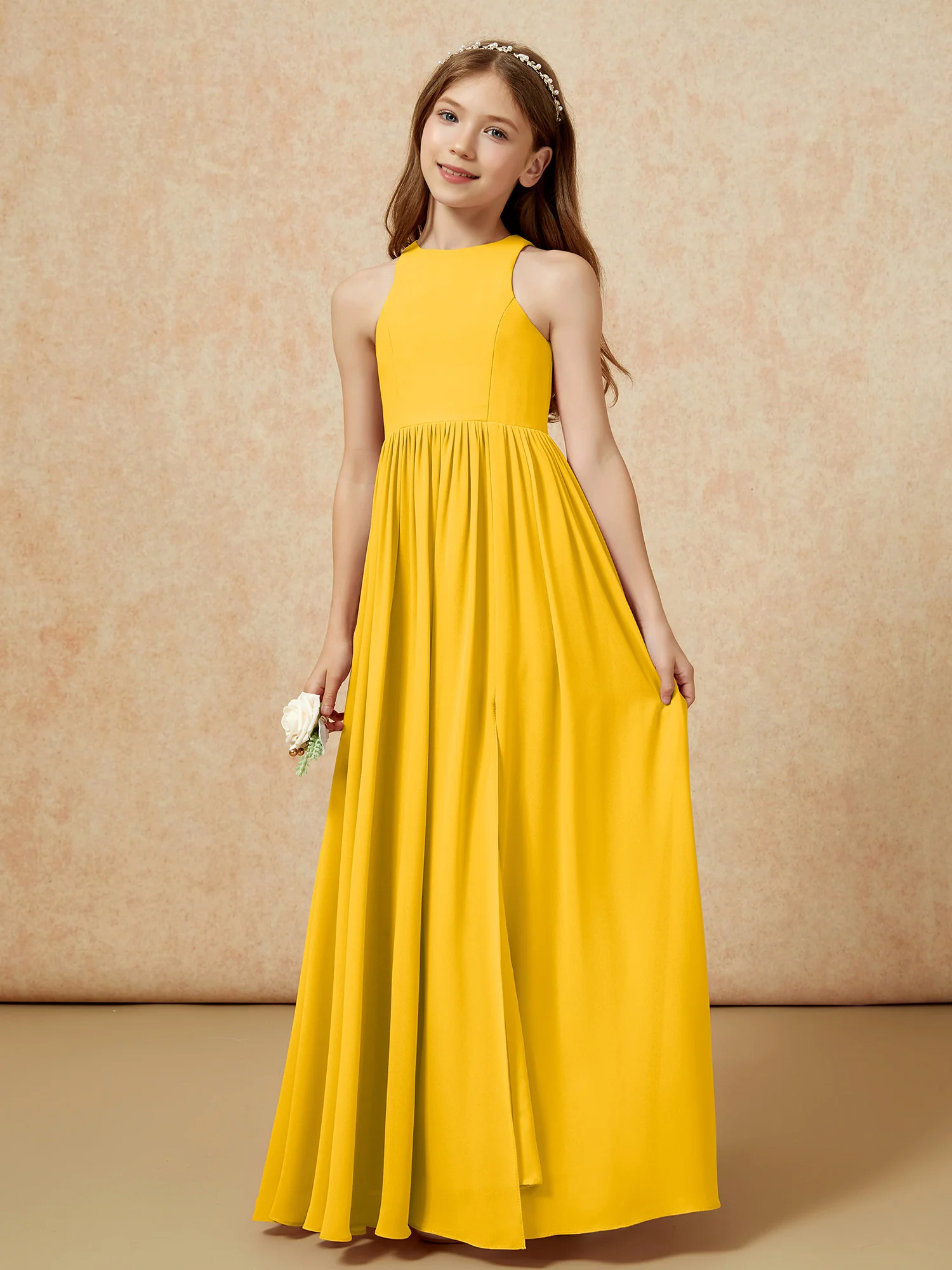 Simple sleeveless chiffon Junior Bridesmaid Dress Marigold - Image 6