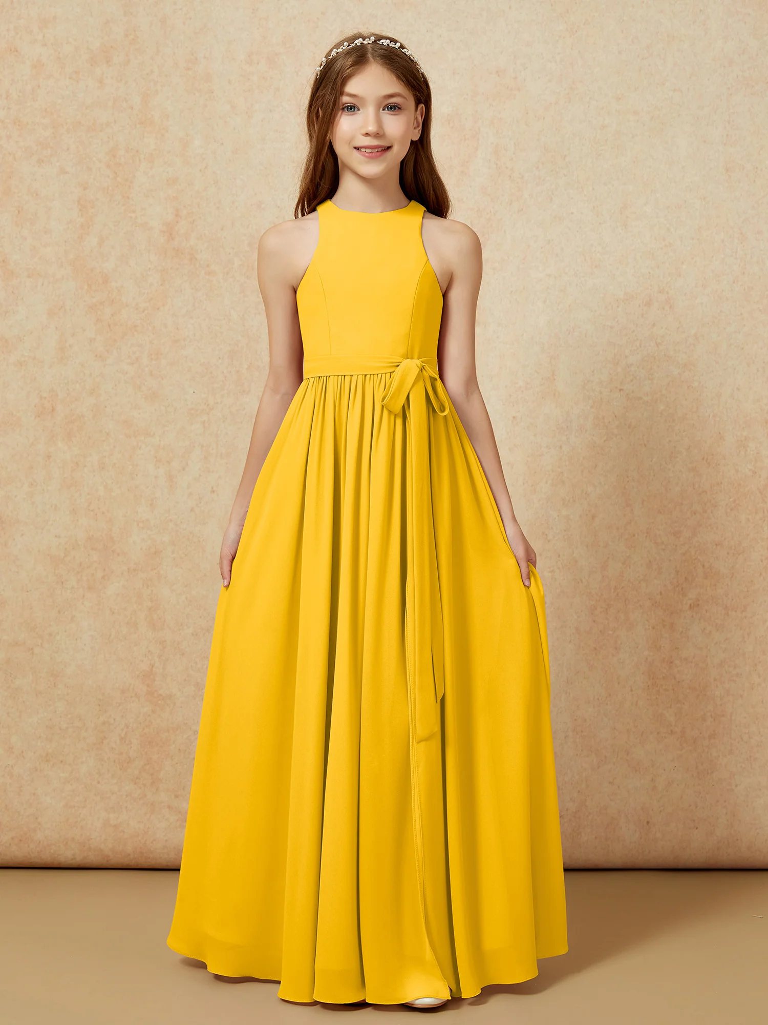 Simple sleeveless chiffon Junior Bridesmaid Dress Marigold - Image 8