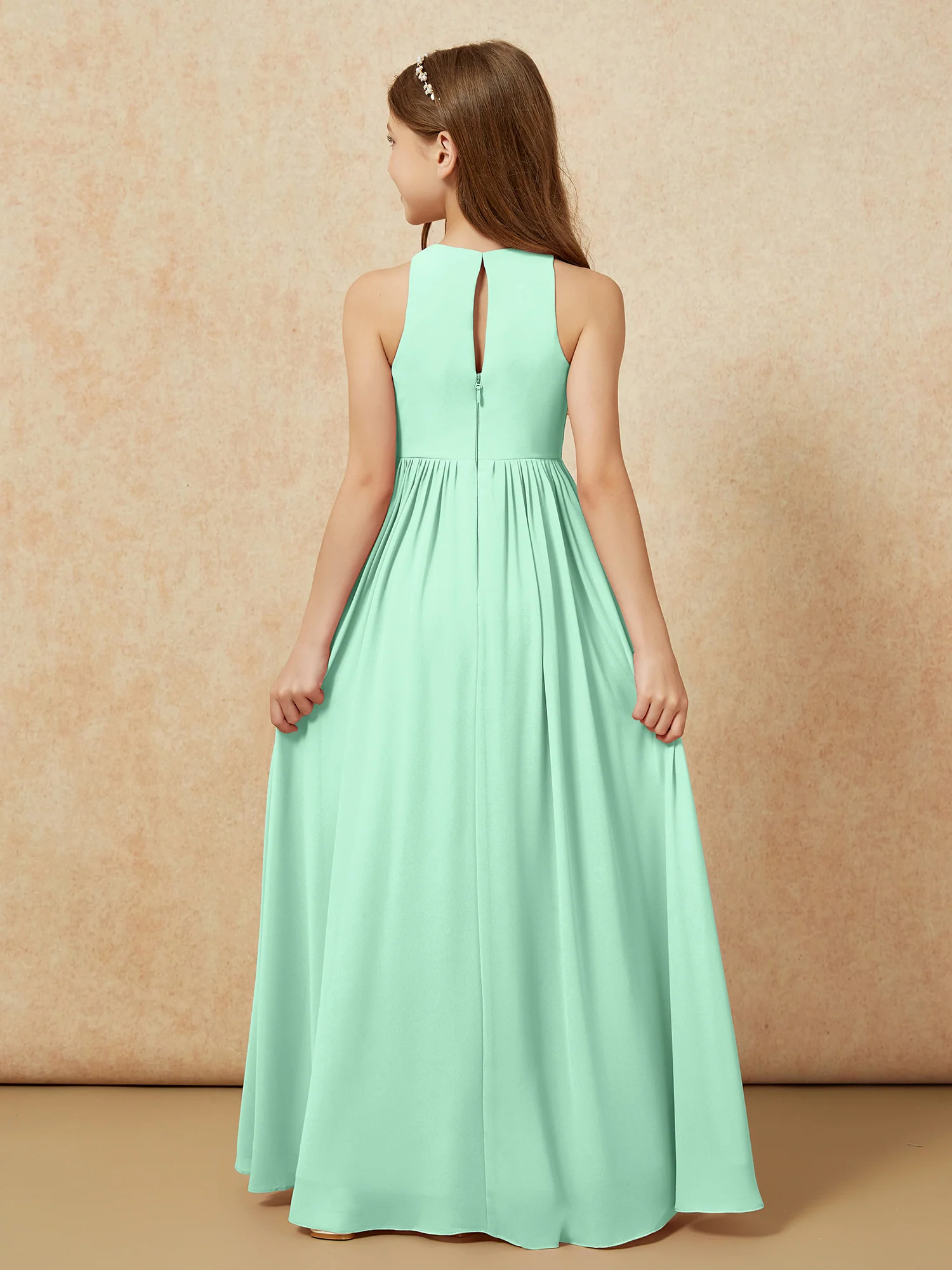 Simple sleeveless chiffon Junior Bridesmaid Dress Mint Green - Image 7