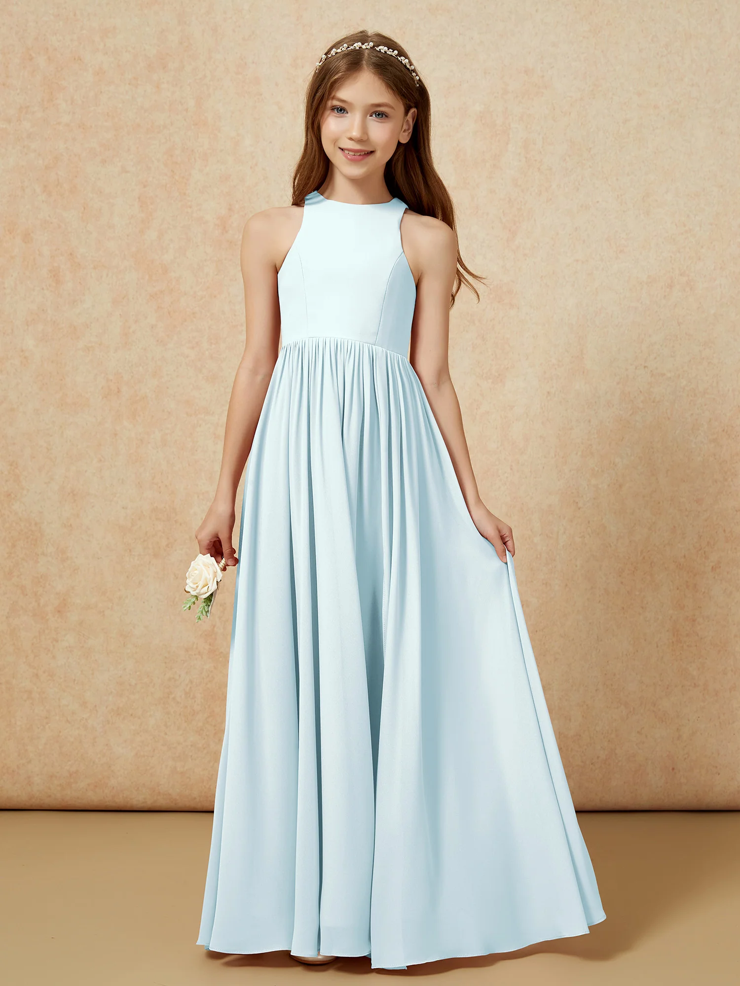 Simple sleeveless chiffon Junior Bridesmaid Dress Mist - Image 4