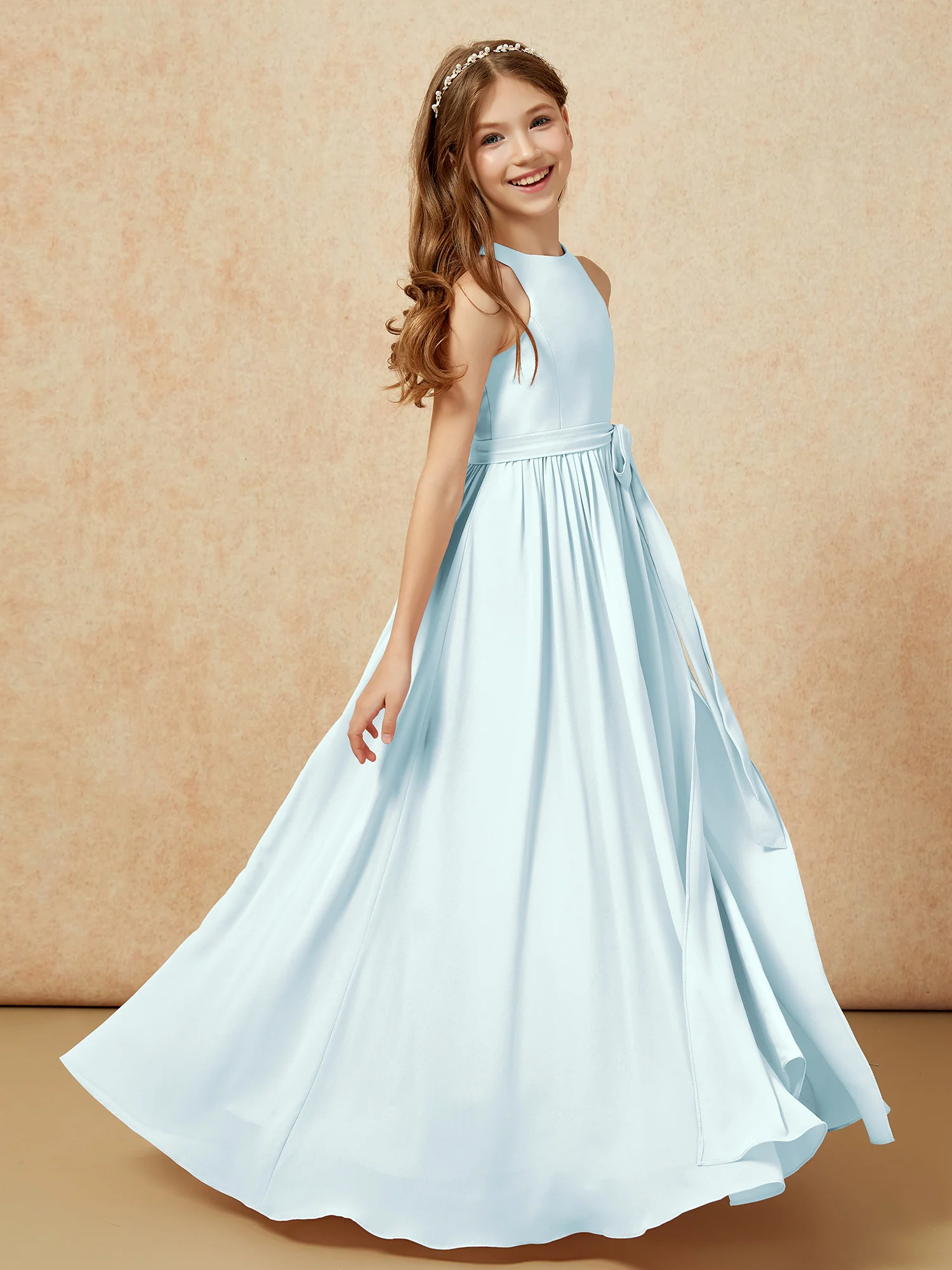 Simple sleeveless chiffon Junior Bridesmaid Dress Mist - Image 5