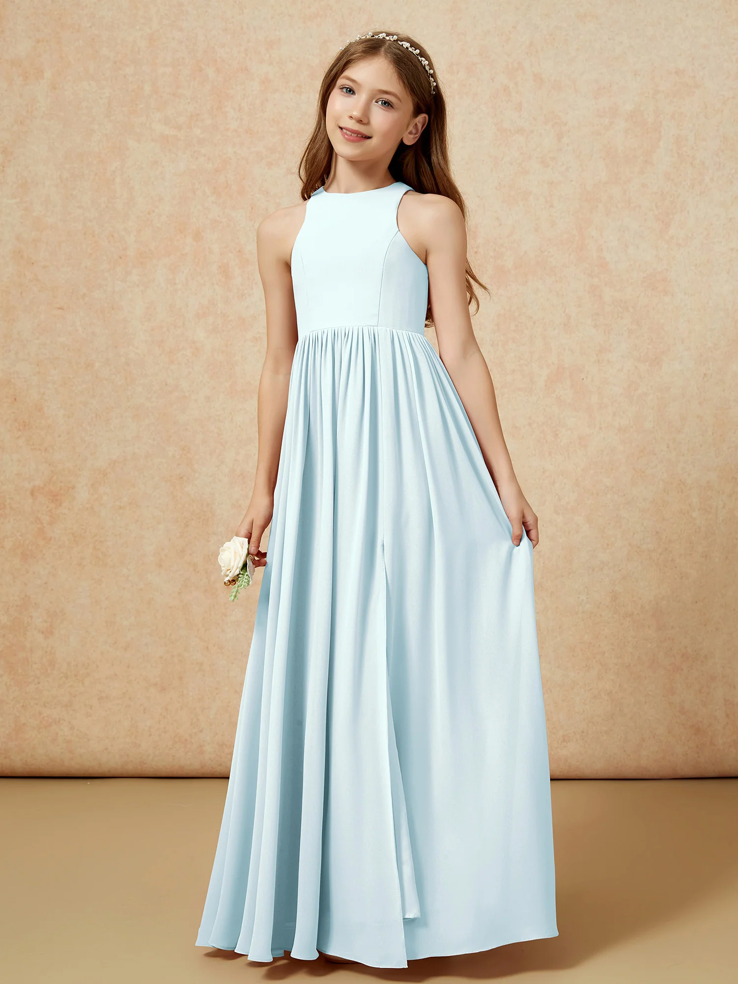 Simple sleeveless chiffon Junior Bridesmaid Dress Mist - Image 6