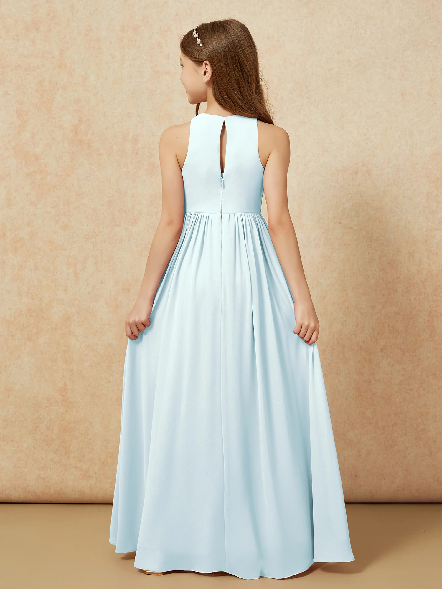 Simple sleeveless chiffon Junior Bridesmaid Dress Mist - Image 7