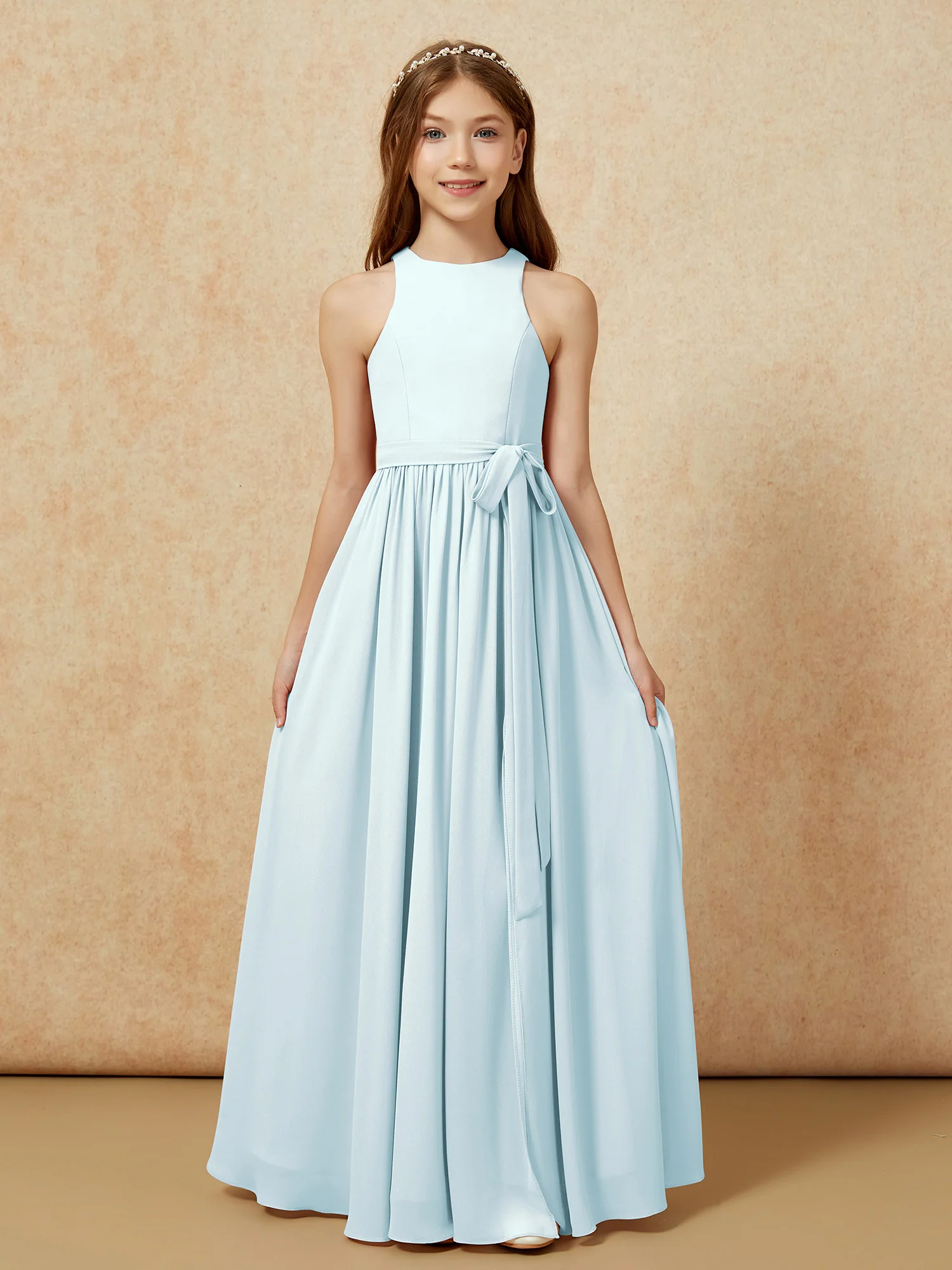 Simple sleeveless chiffon Junior Bridesmaid Dress Mist - Image 8