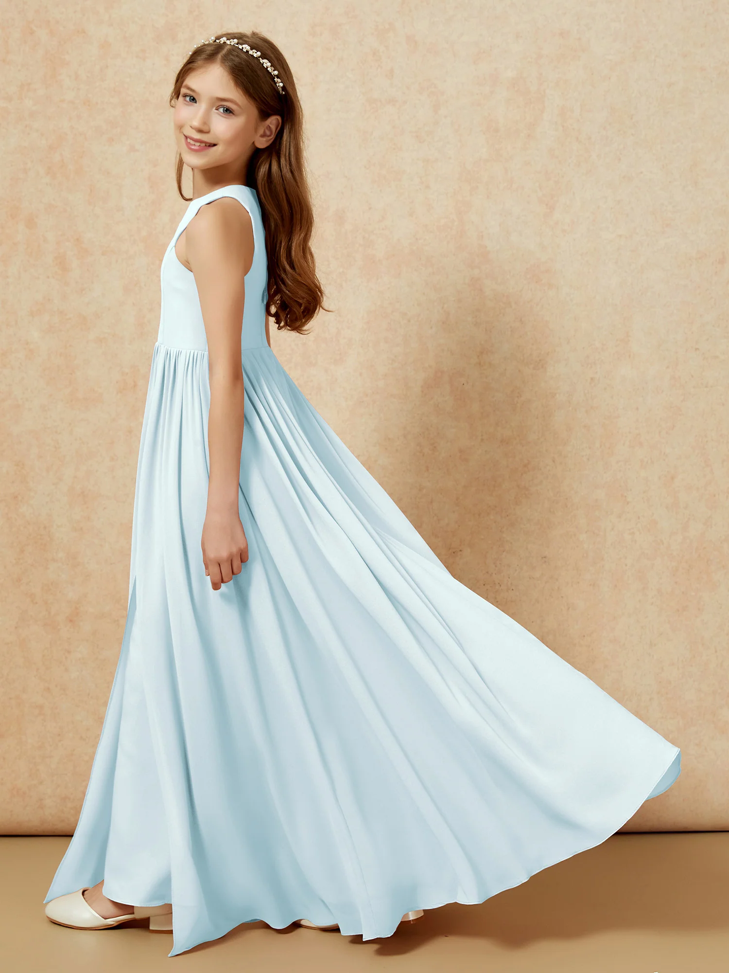Simple sleeveless chiffon Junior Bridesmaid Dress Mist - Image 9
