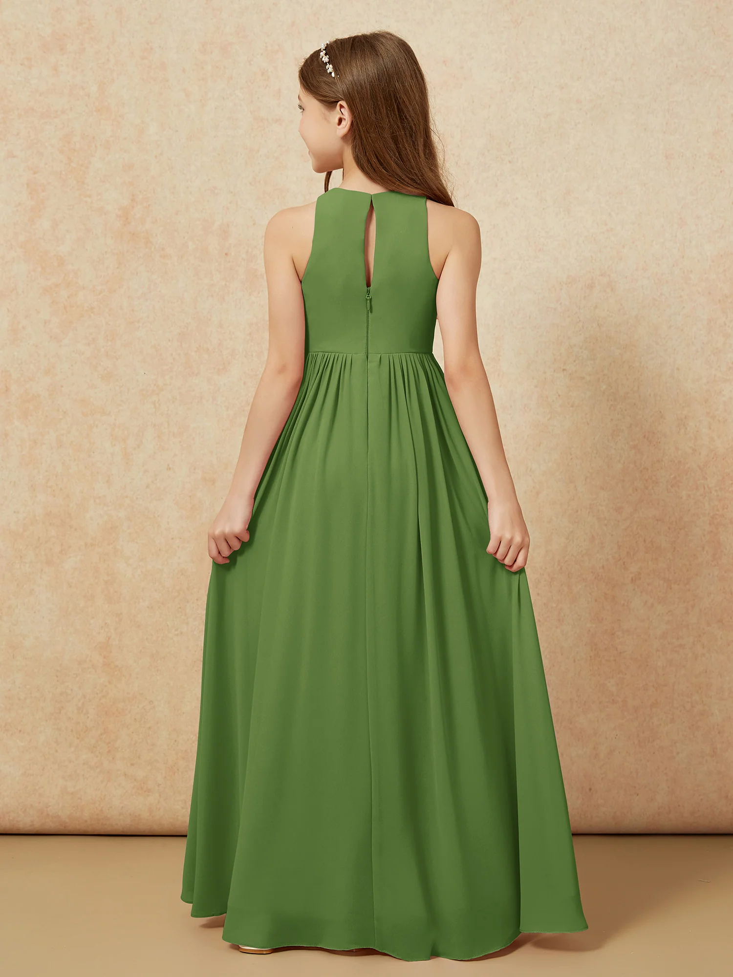 Simple sleeveless chiffon Junior Bridesmaid Dress Moss - Image 7