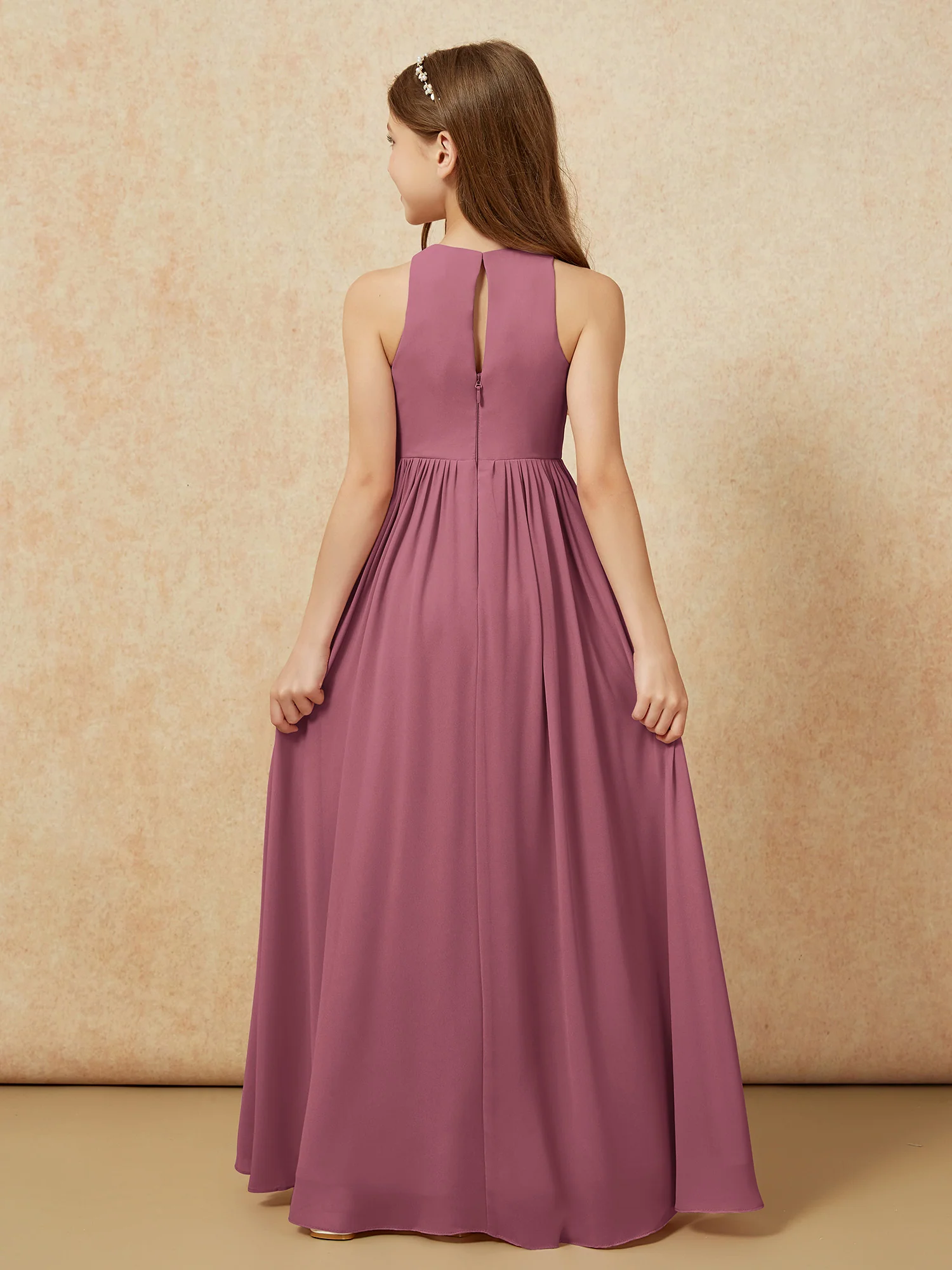 Simple sleeveless chiffon Junior Bridesmaid Dress Mulberry - Image 7