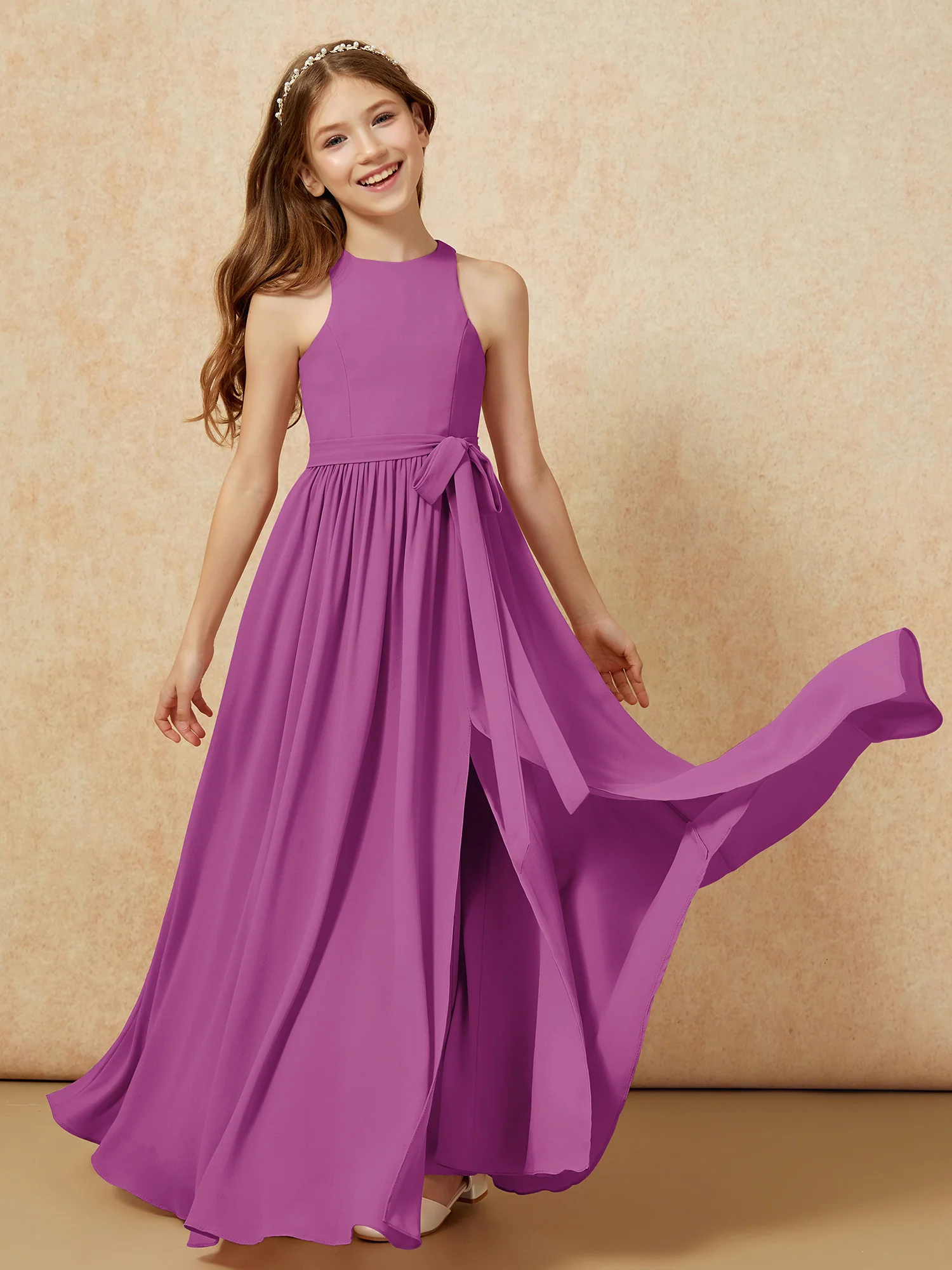Simple sleeveless chiffon Junior Bridesmaid Dress Orchid - Image 10