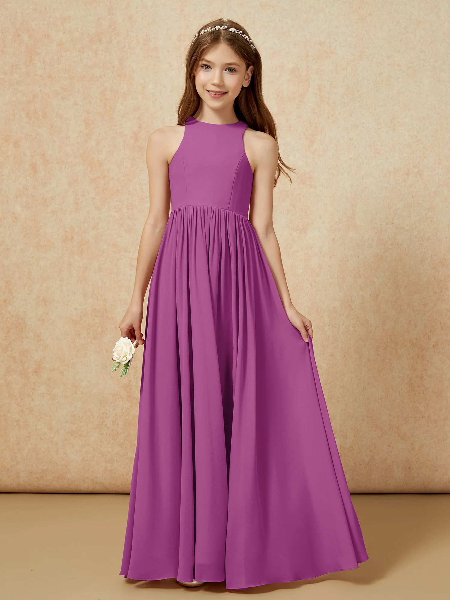 Simple sleeveless chiffon Junior Bridesmaid Dress Orchid - Image 4