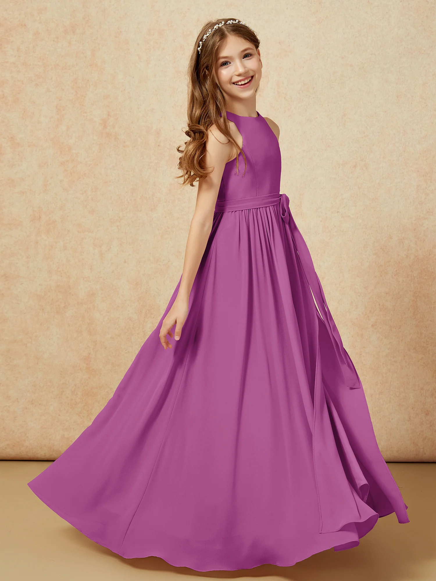 Simple sleeveless chiffon Junior Bridesmaid Dress Orchid - Image 5