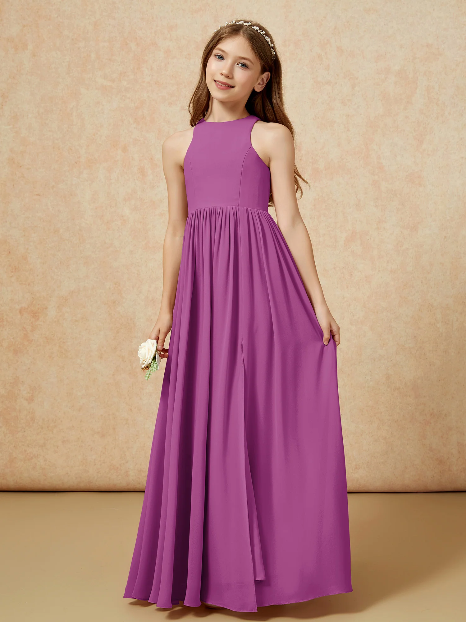 Simple sleeveless chiffon Junior Bridesmaid Dress Orchid - Image 6
