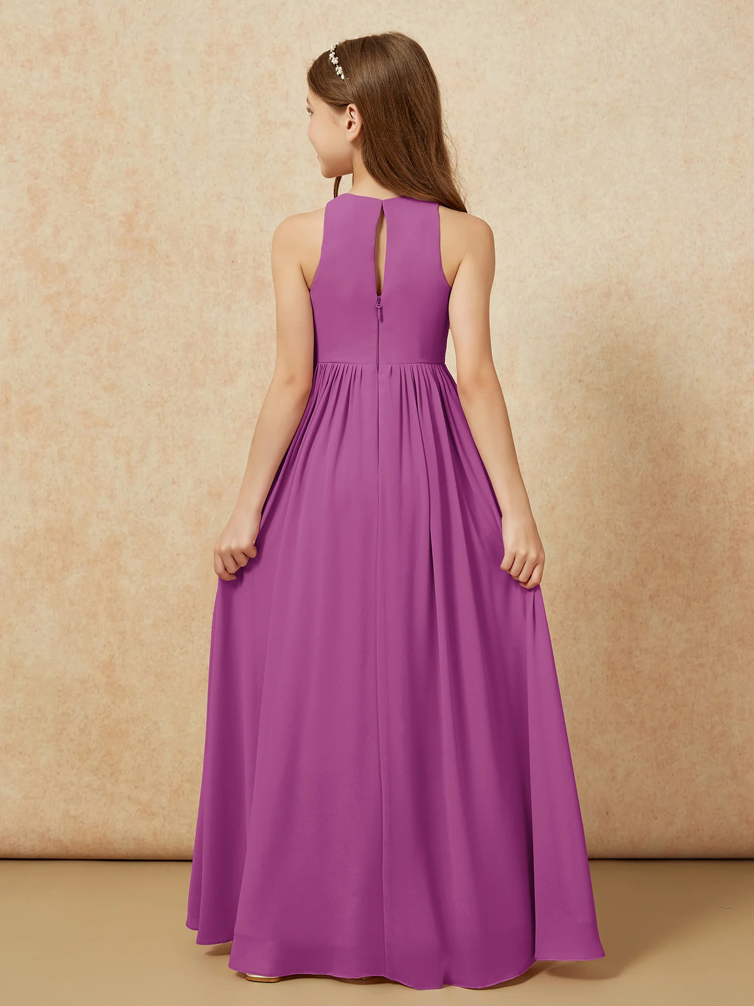 Simple sleeveless chiffon Junior Bridesmaid Dress Orchid - Image 7