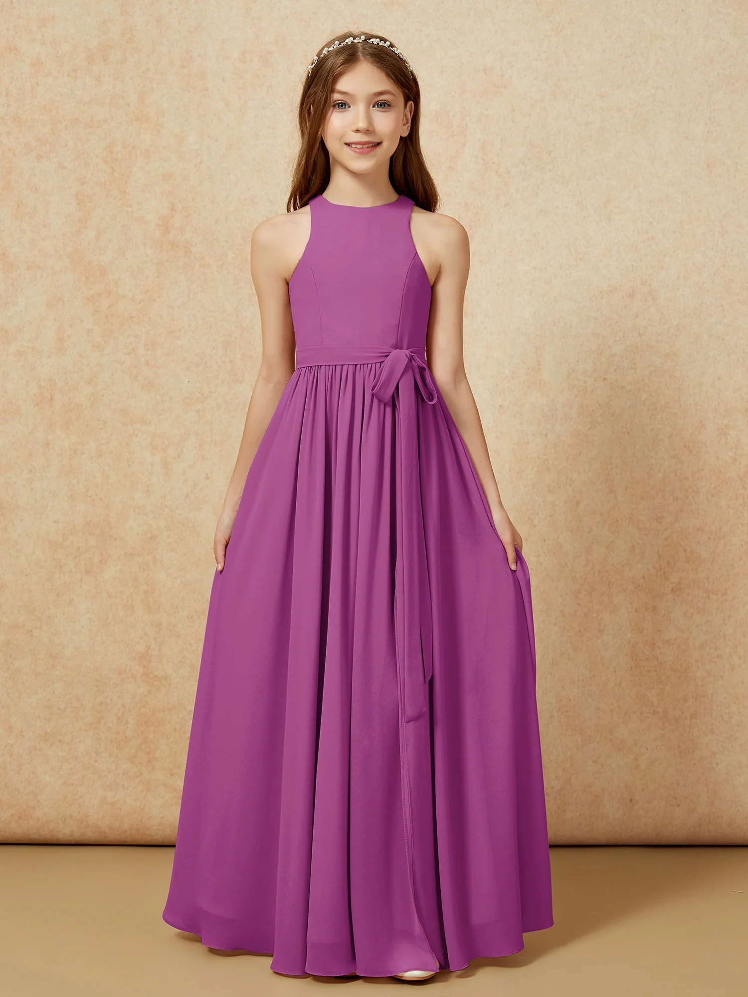 Simple sleeveless chiffon Junior Bridesmaid Dress Orchid - Image 8