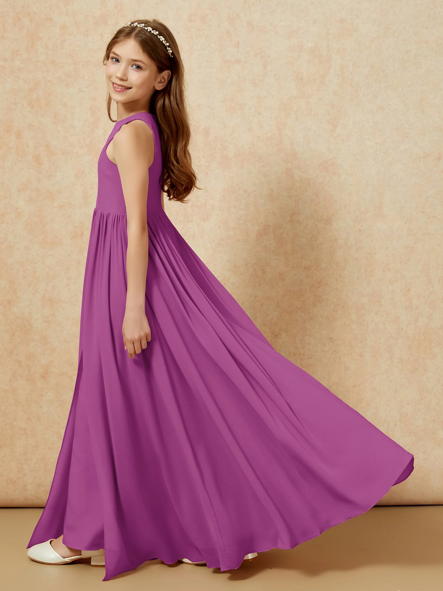 Simple sleeveless chiffon Junior Bridesmaid Dress Orchid - Image 9