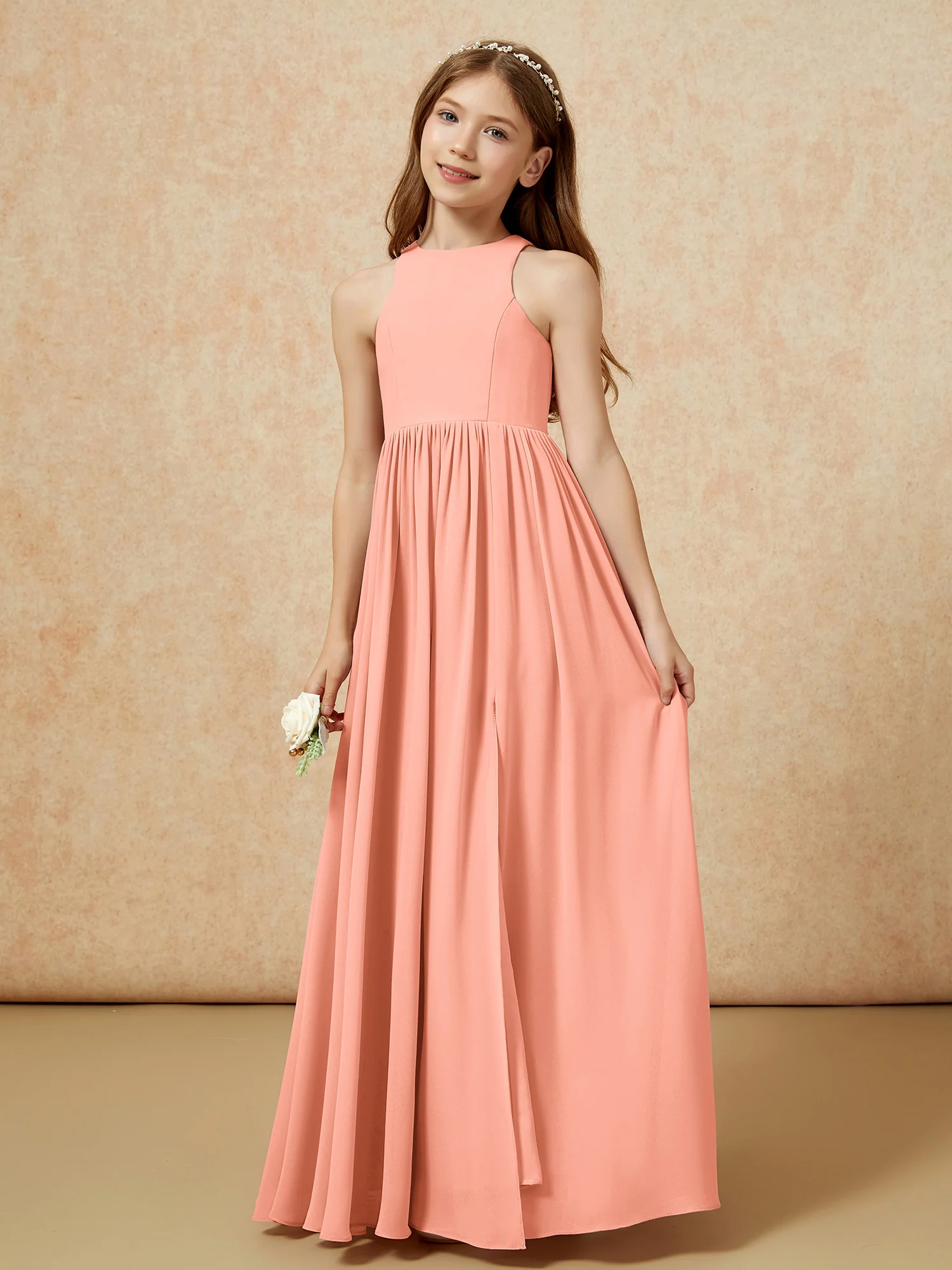 Simple sleeveless chiffon Junior Bridesmaid Dress Papaya - Image 6