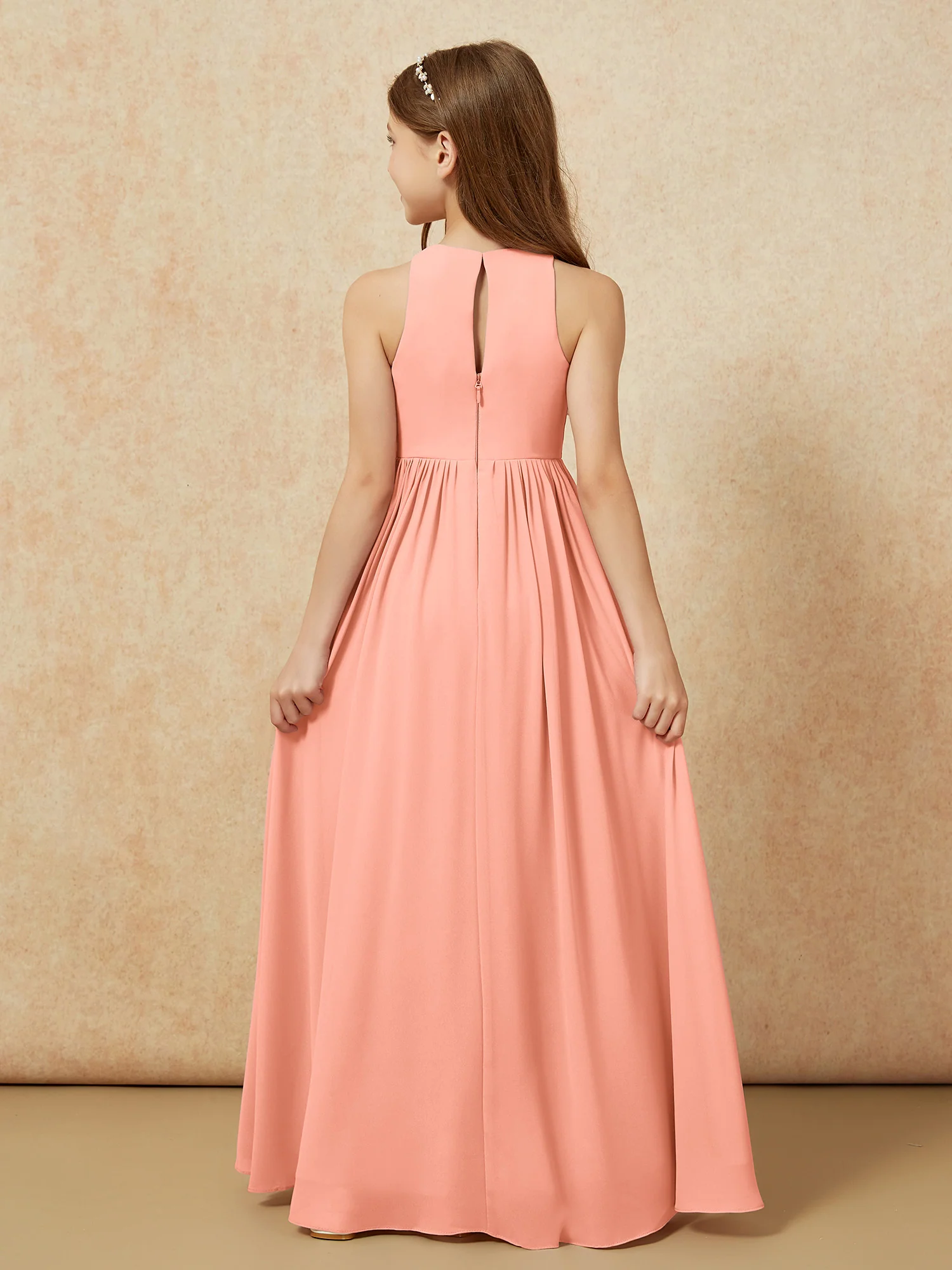 Simple sleeveless chiffon Junior Bridesmaid Dress Papaya - Image 7