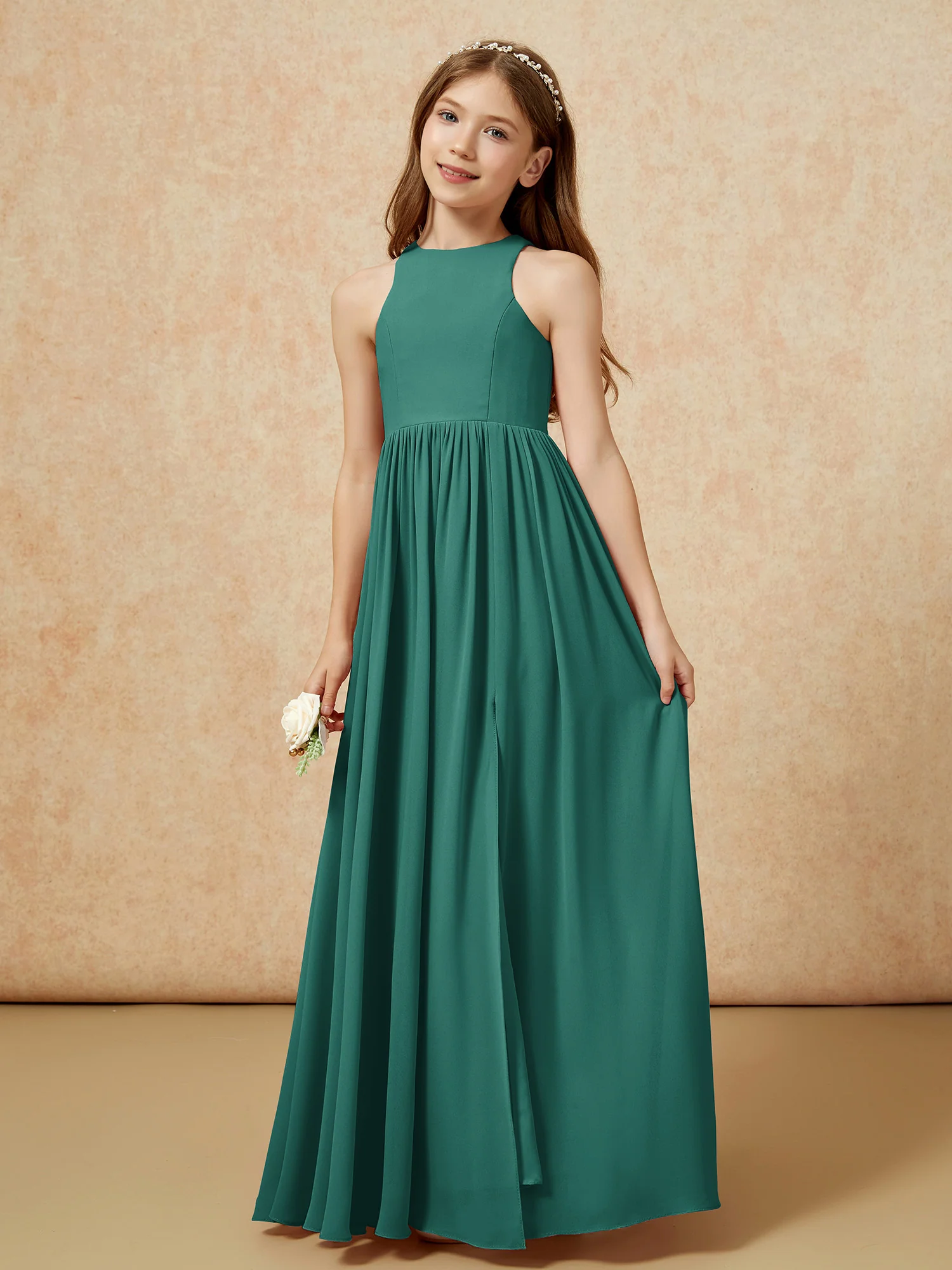 Simple sleeveless chiffon Junior Bridesmaid Dress Peacock - Image 6