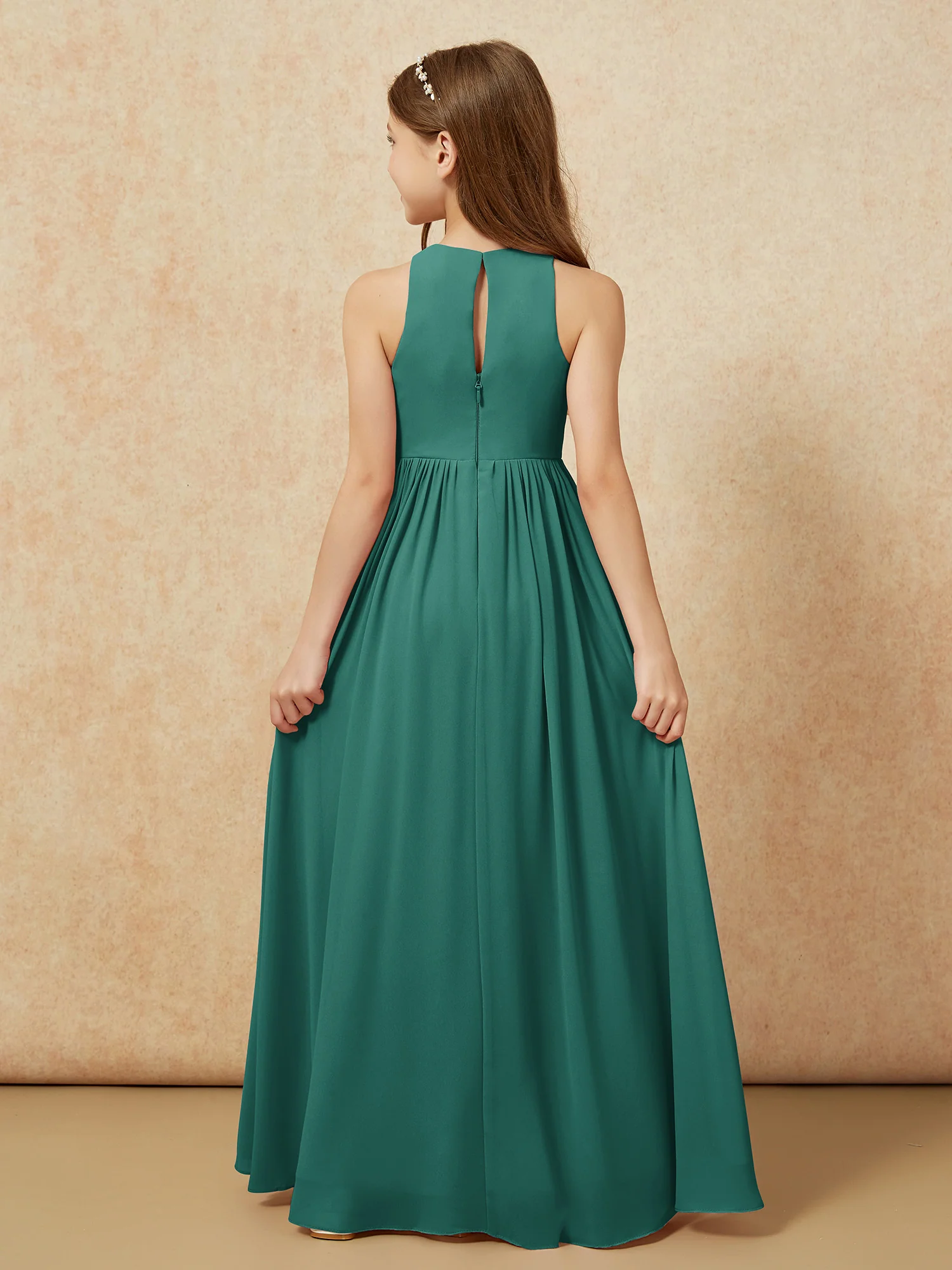 Simple sleeveless chiffon Junior Bridesmaid Dress Peacock - Image 7